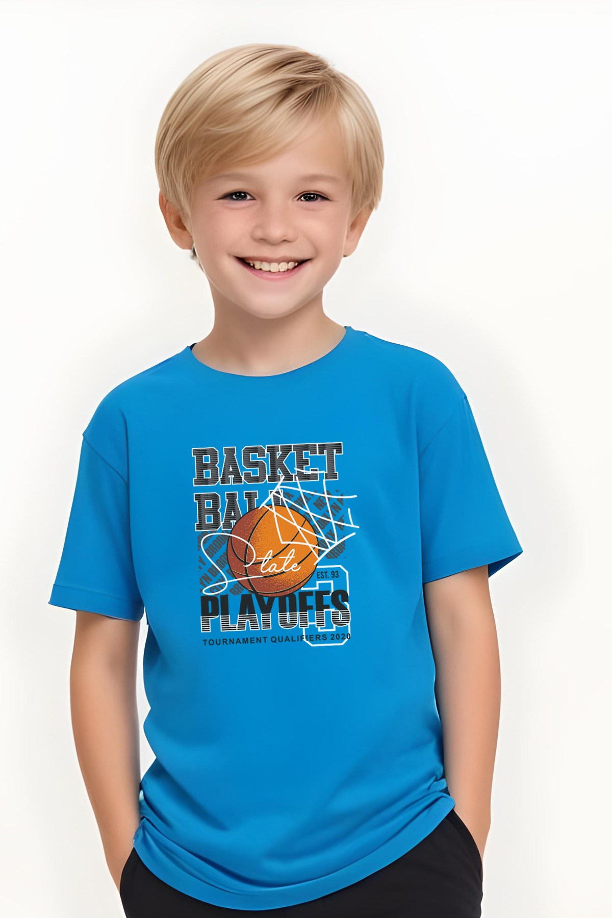 ERKEK ÇOCUK YUVARLAK YAKA BASKETBALL BASKILI T-SHİRT