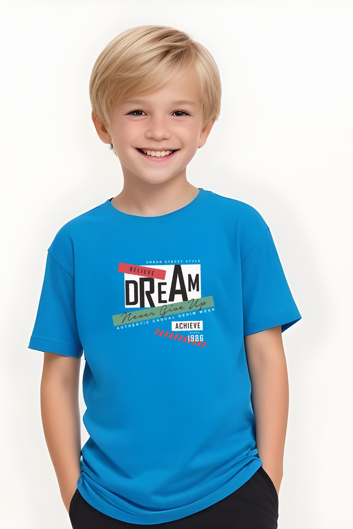 ERKEK ÇOCUK YUVARLAK YAKA DREAM 1986 YAZI BASKILI ERKEK  T-SHİRT