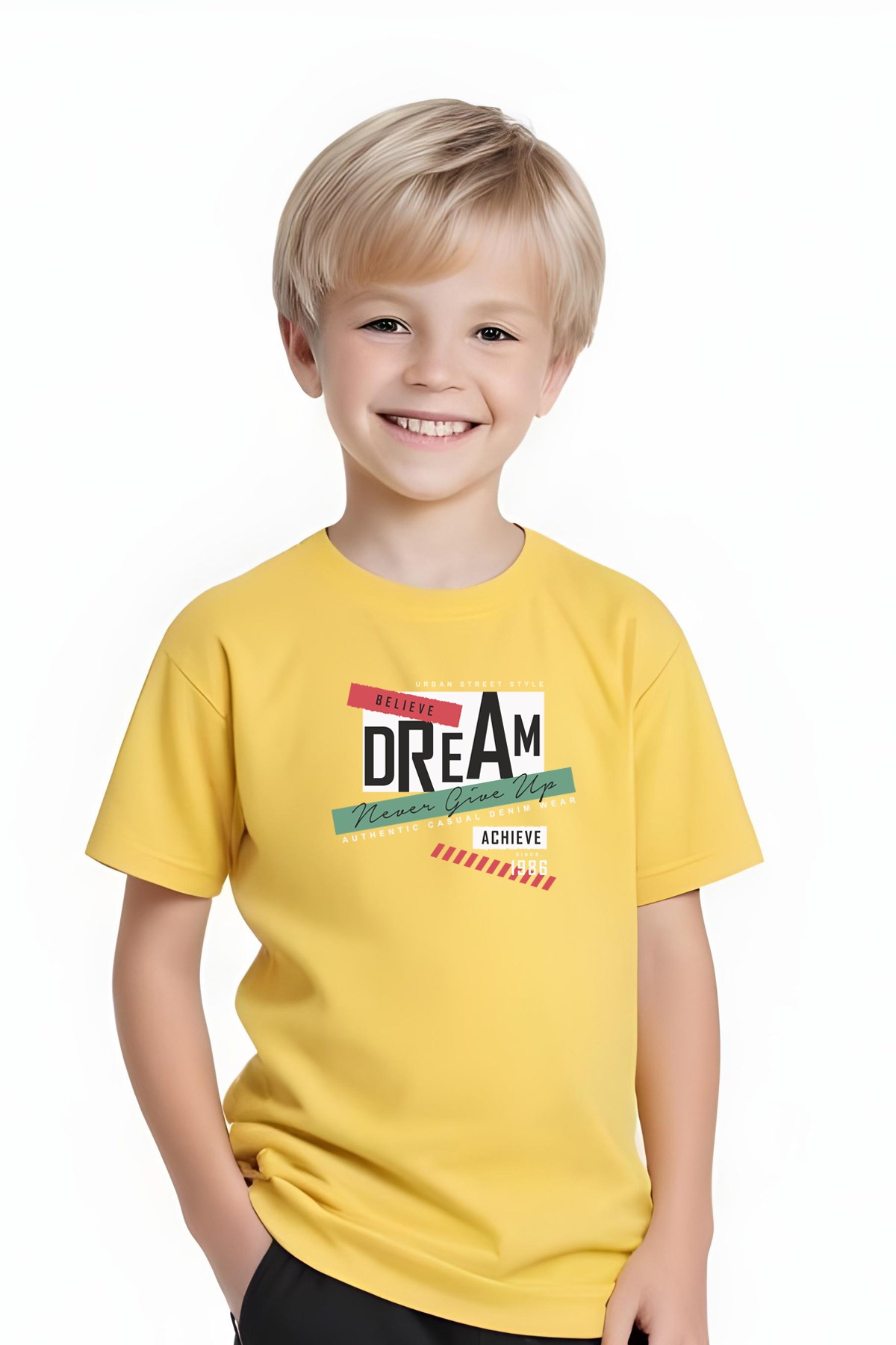 ERKEK ÇOCUK YUVARLAK YAKA DREAM 1986 YAZI BASKILI ERKEK  T-SHİRT