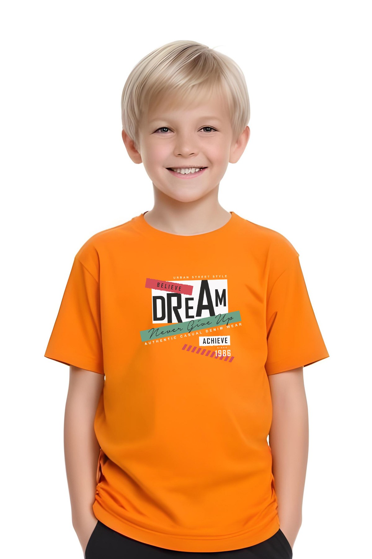 ERKEK ÇOCUK YUVARLAK YAKA DREAM 1986 YAZI BASKILI ERKEK  T-SHİRT