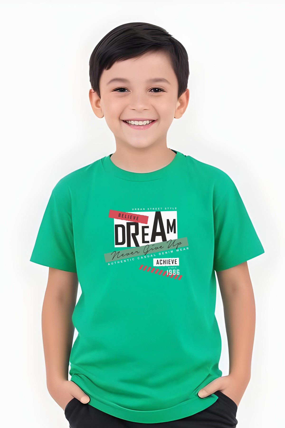 ERKEK ÇOCUK YUVARLAK YAKA DREAM 1986 YAZI BASKILI ERKEK  T-SHİRT