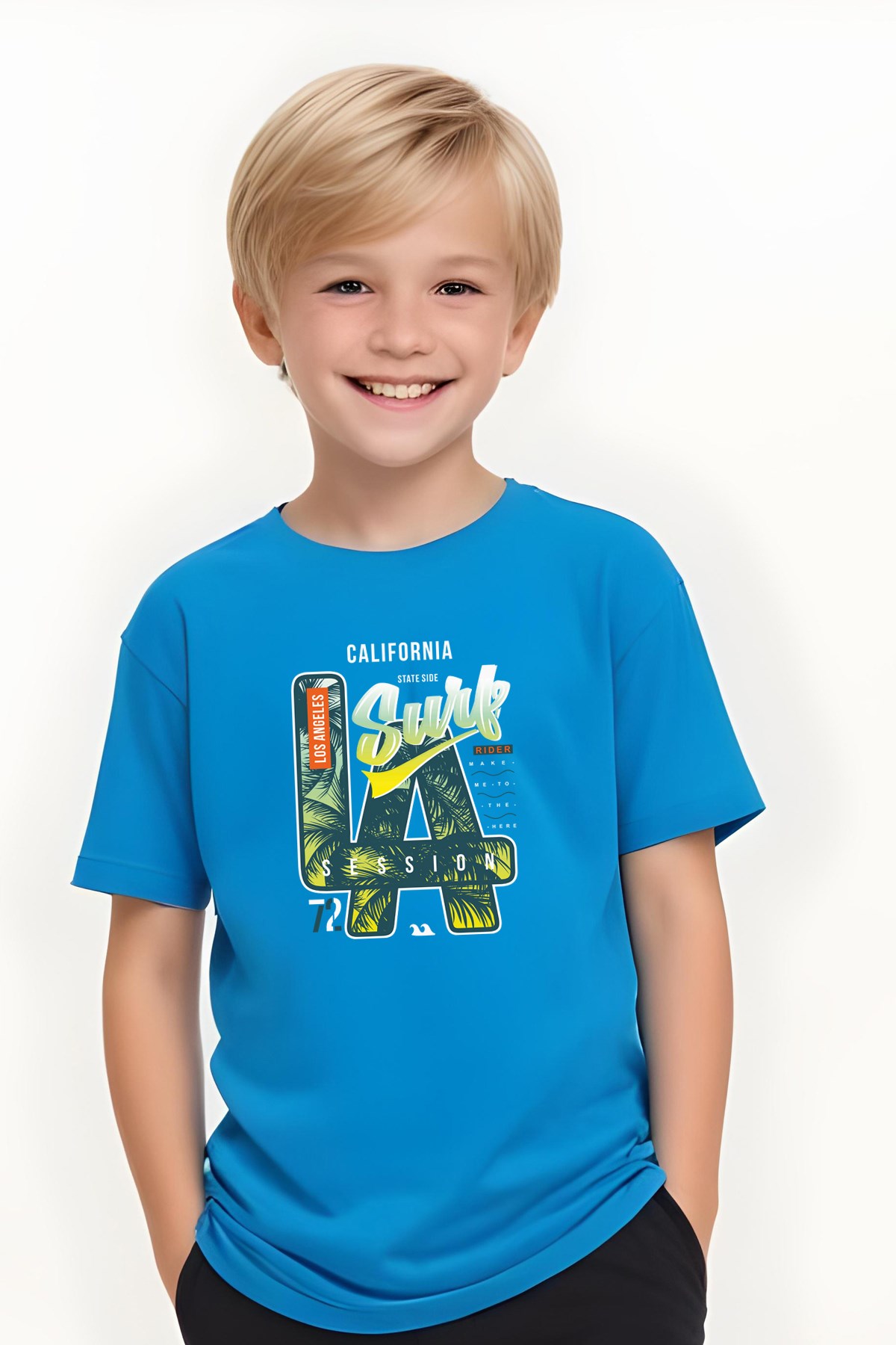ERKEK ÇOCUK YUVARLAK YAKA LA SURF ERKEK BASKILI T-SHİRT