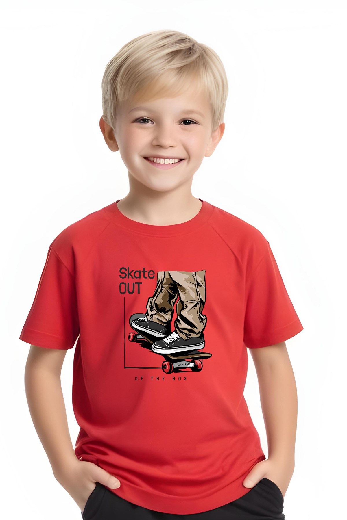ERKEK ÇOCUK YUVARLAK YAKA  SKATE OUT BASKILI T-SHİRT