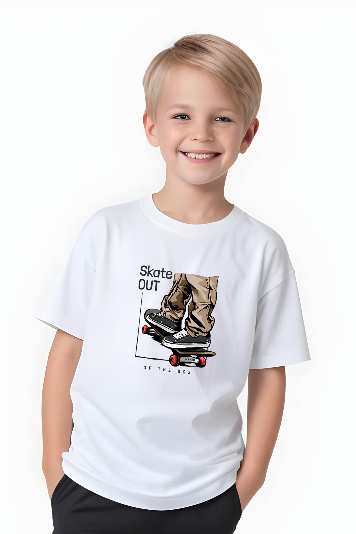 ERKEK ÇOCUK YUVARLAK YAKA  SKATE OUT BASKILI T-SHİRT