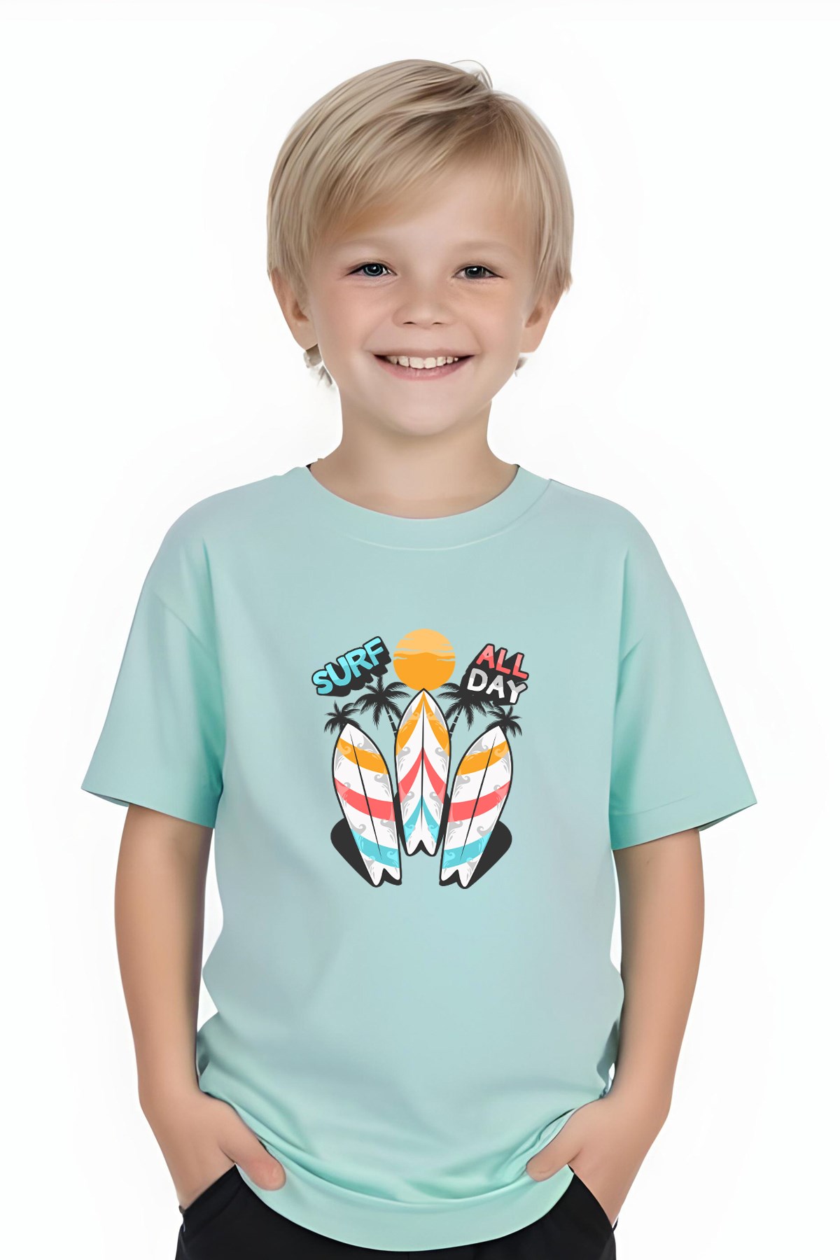ERKEK ÇOCUK YUVARLAK YAKA SURF ALL DAY BASKILI T-SHİRT