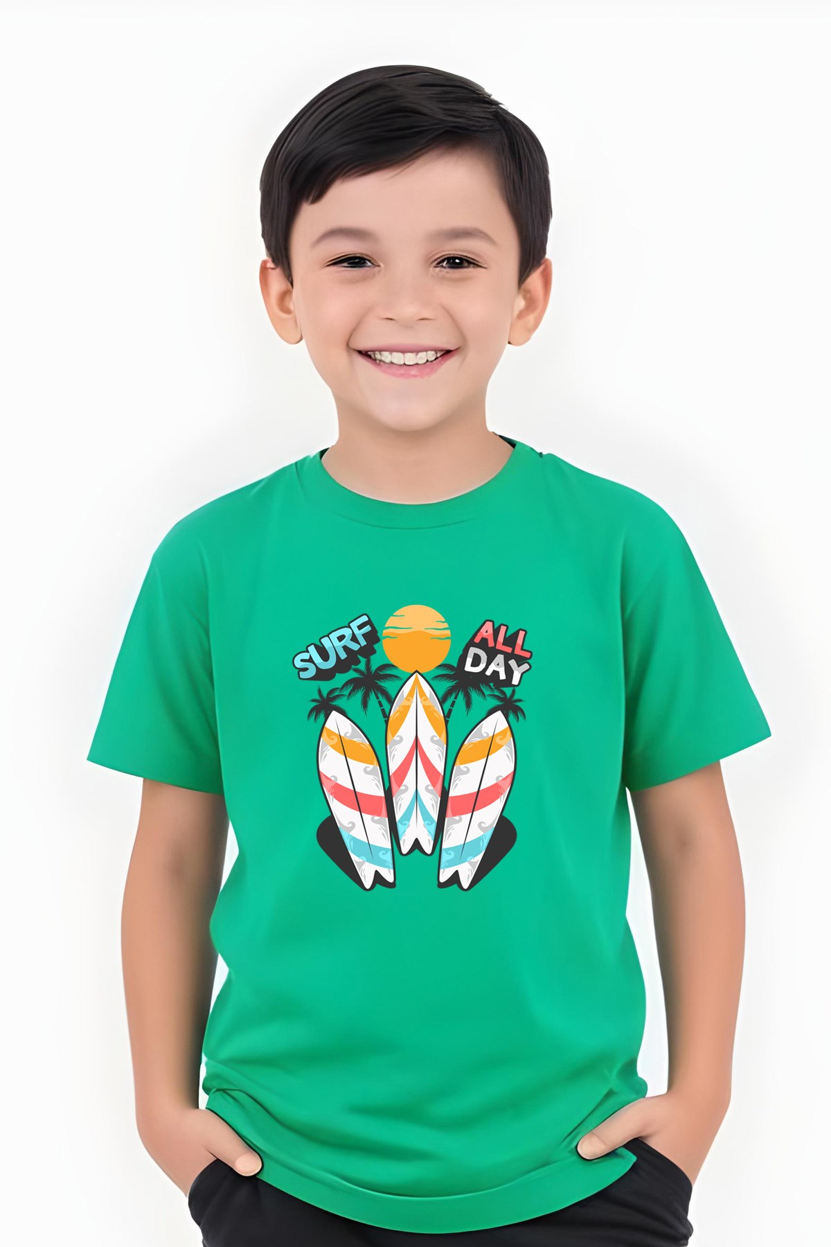 ERKEK ÇOCUK YUVARLAK YAKA SURF ALL DAY BASKILI T-SHİRT