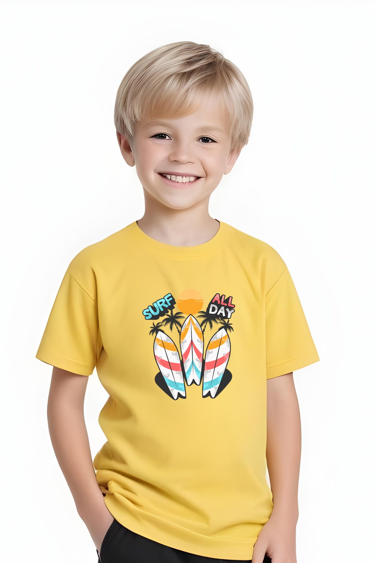 ERKEK ÇOCUK YUVARLAK YAKA SURF ALL DAY BASKILI T-SHİRT