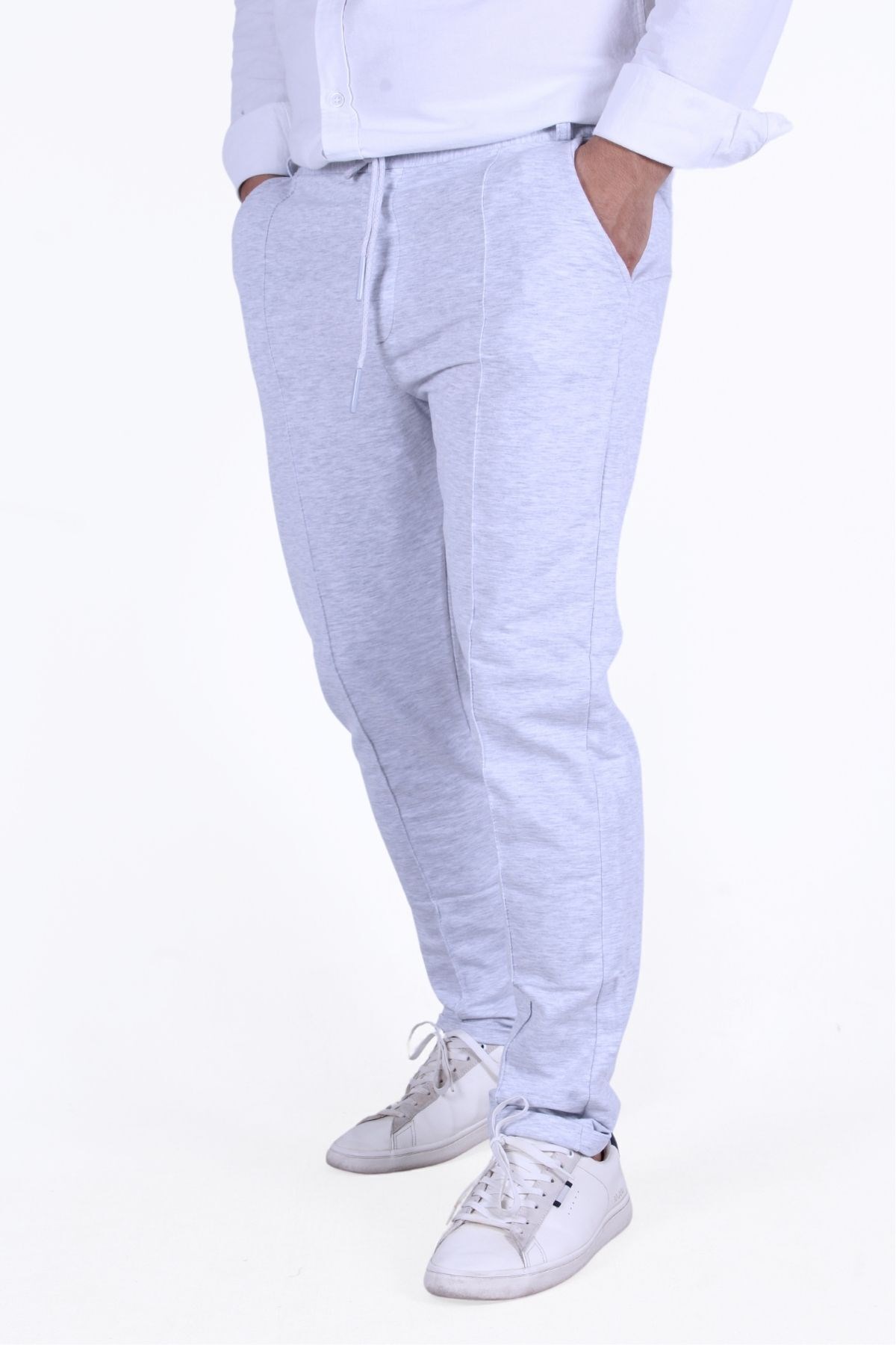 ERKEK PANTALON ÖRME KUMAŞ  ÇİZGİ DETAY KUŞAKLI-LASTİKLİ BEL DETAYLI