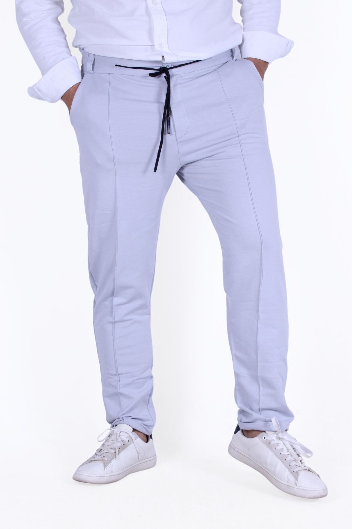 ERKEK PANTALON ÖRME KUMAŞ  ÇİZGİ DETAY KUŞAKLI-LASTİKLİ BEL DETAYLI