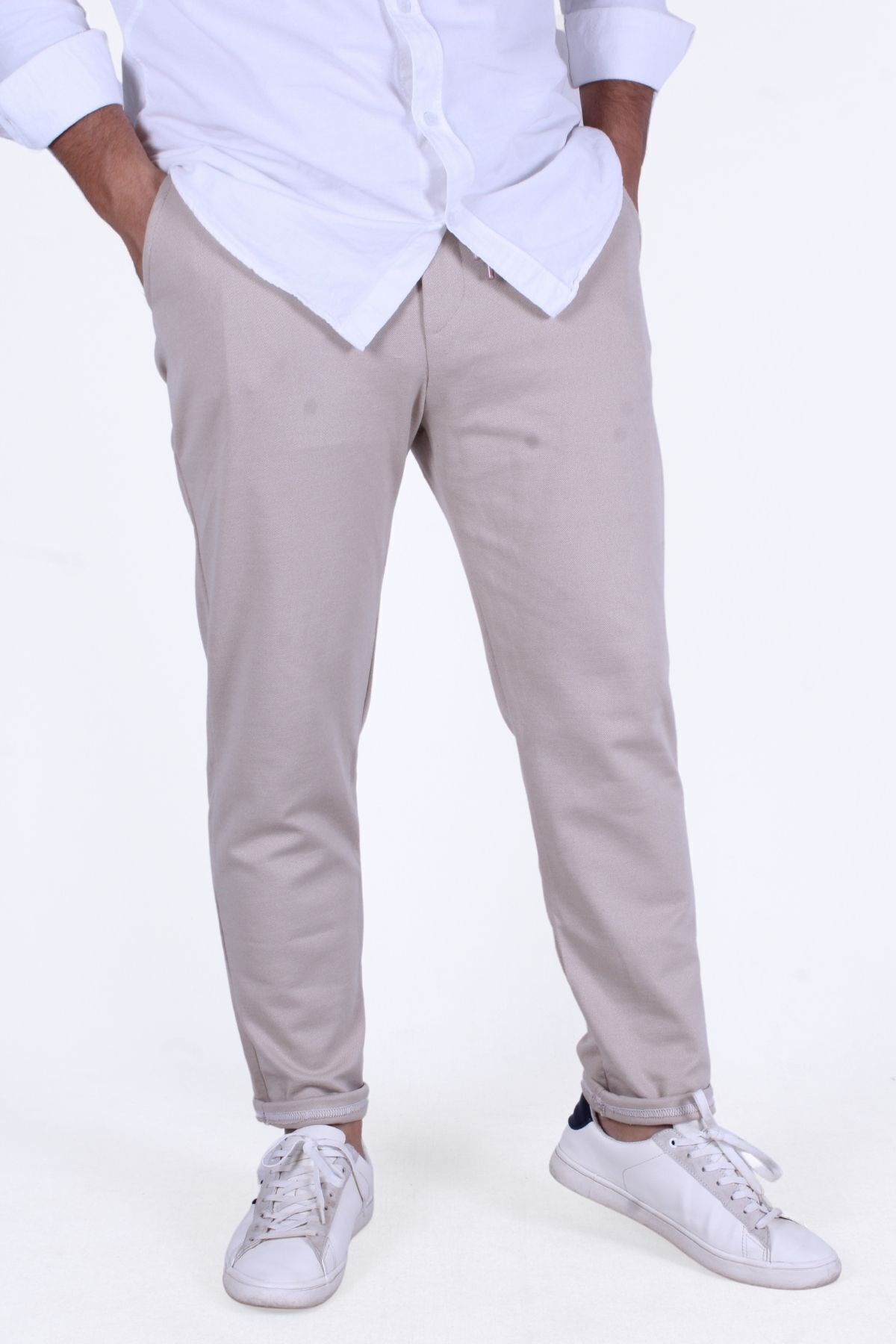 ERKEK PANTALON PİKE KUMAŞ BEL DETAYI LASTİKLİ