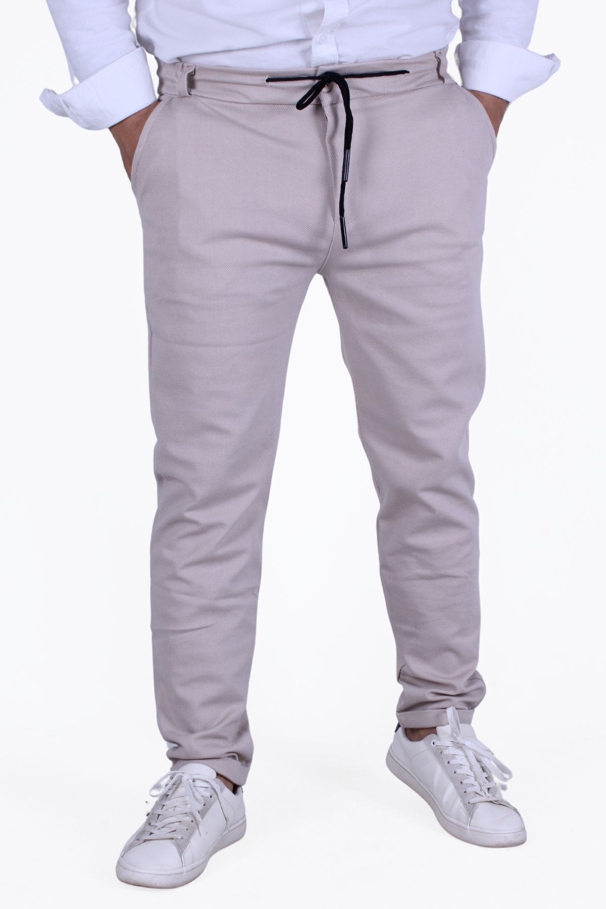 ERKEK PANTALON PİKE KUMAŞ KUŞAKLI-LASTİKLİ BEL DETAYLI