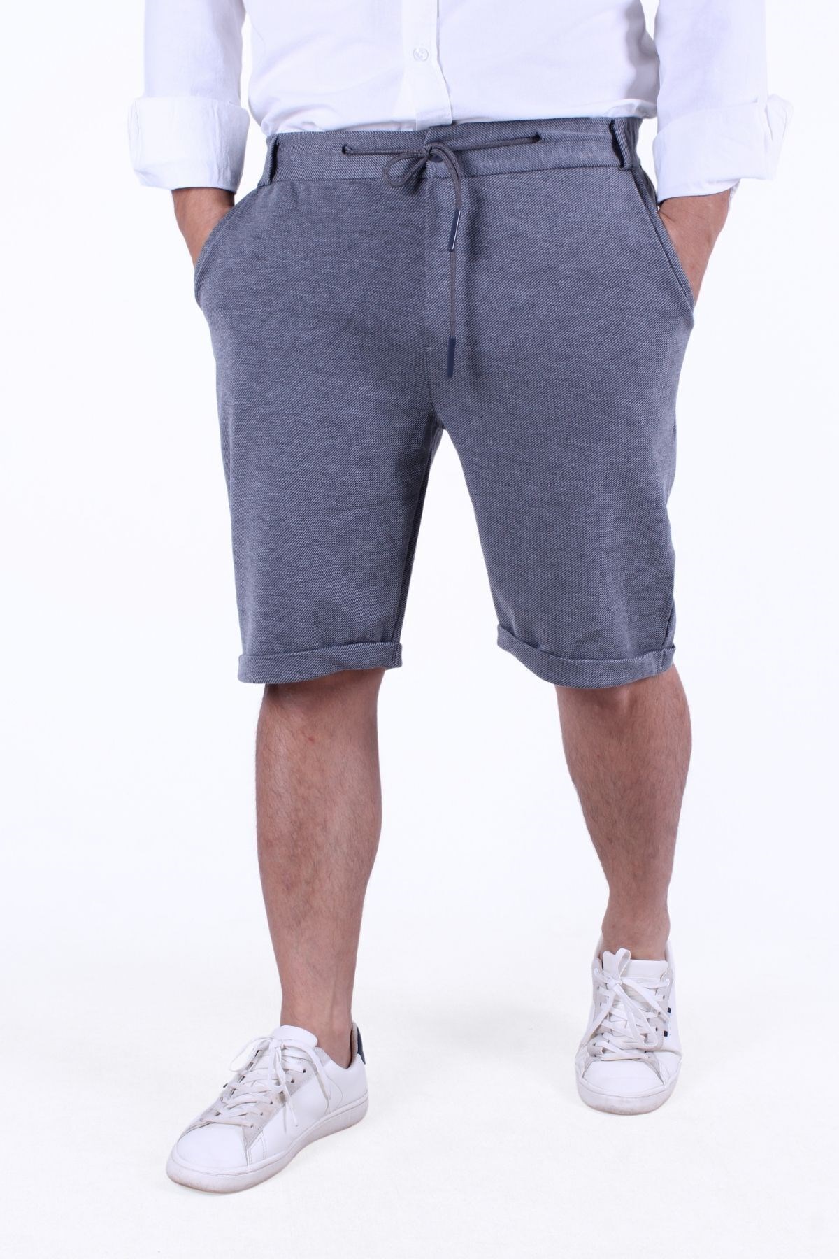 ERKEK PİKE KUMAŞ LASTİKLİ BEL PANTALON GÖRÜNÜMLÜ ŞORT-BERMUDA