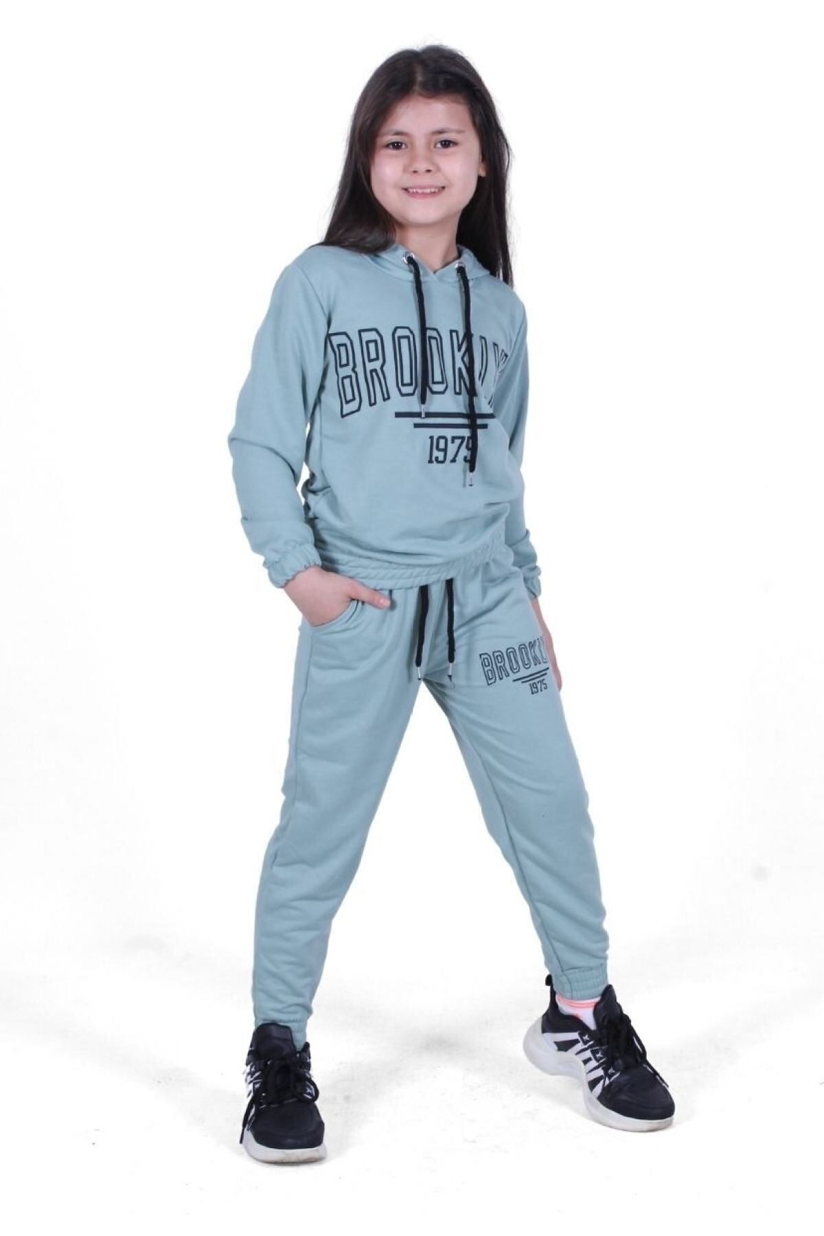 Fyk Kids 2 Iplik Broxlyn Yazı Baskılı, Kapüşonlu Kız Çocuk Eşofman Takımı