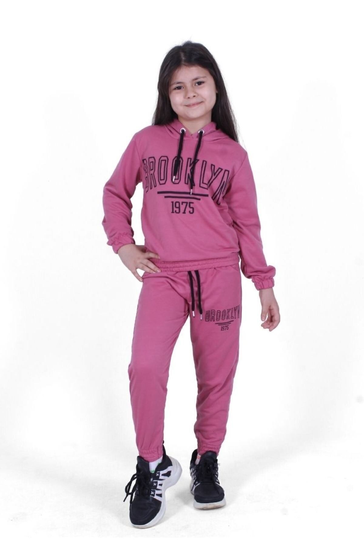 Fyk Kids 2 Iplik Broxlyn Yazı Baskılı, Kapüşonlu Kız Çocuk Eşofman Takımı