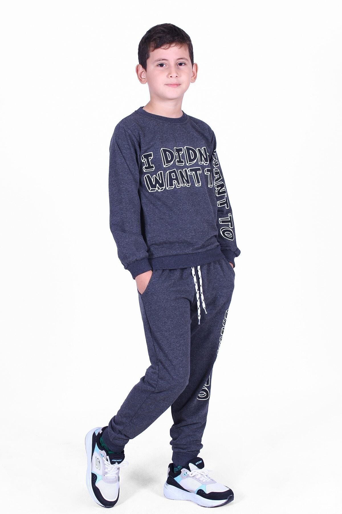 Fyk Kids Baskı Detaylı Füme Erkek Eşofman Takımı