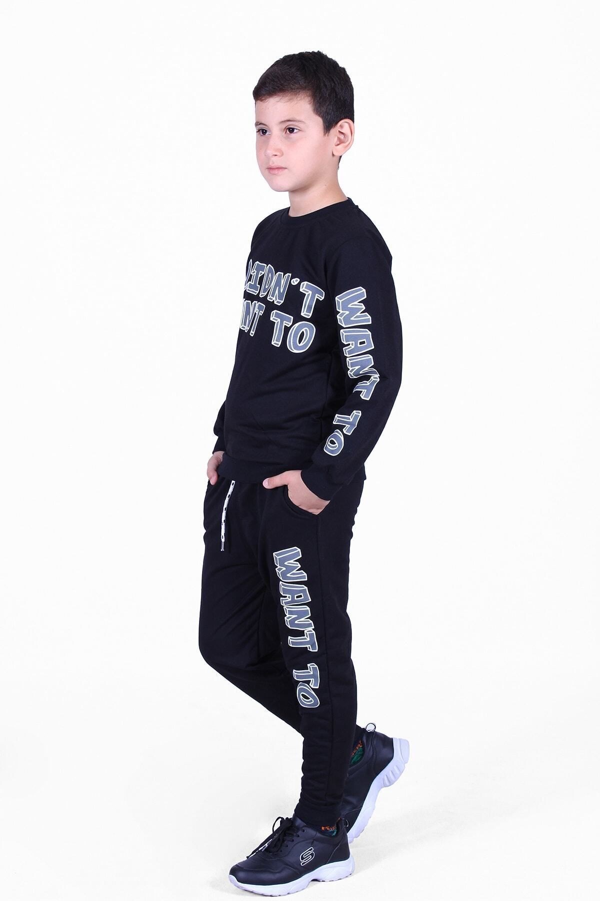Fyk Kids Baskı Detaylı Füme Erkek Eşofman Takımı