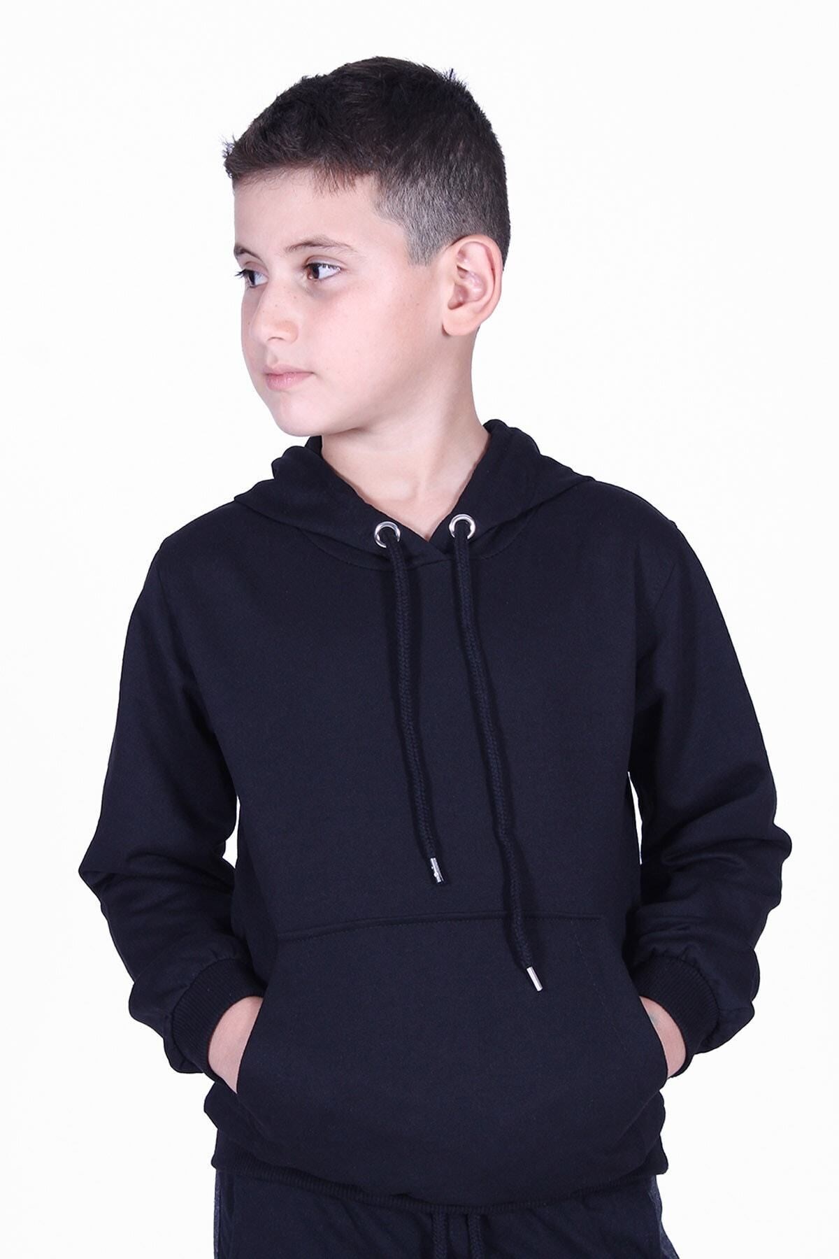 Fyk Kids Düz Kanguru Cepli Kapşonlu Sweatshirt