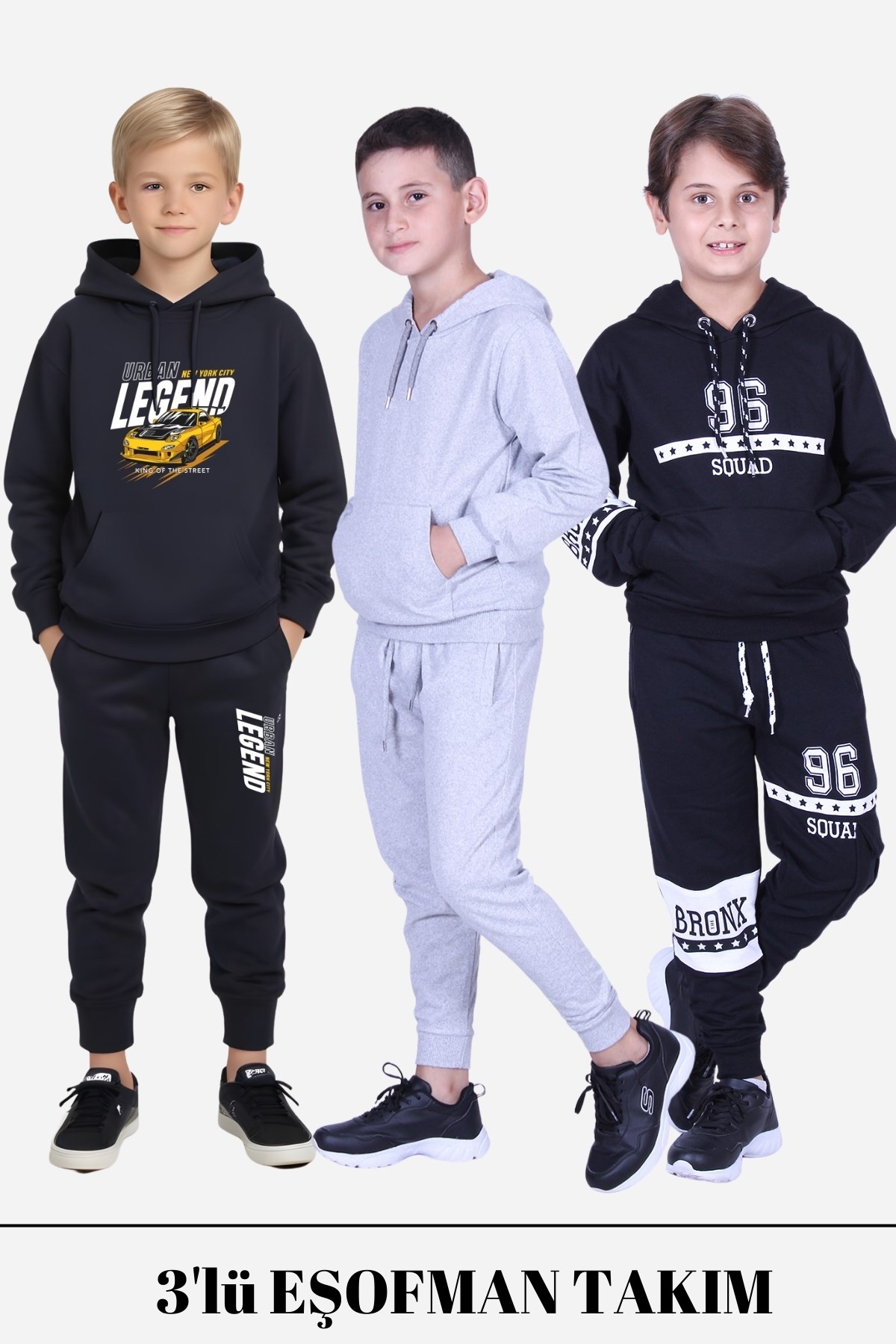 Fyk Kids Erkek Çocuk 3lü Kapüşonlu-kanguru Cepli Baskı Detaylı Eşofman Takımı