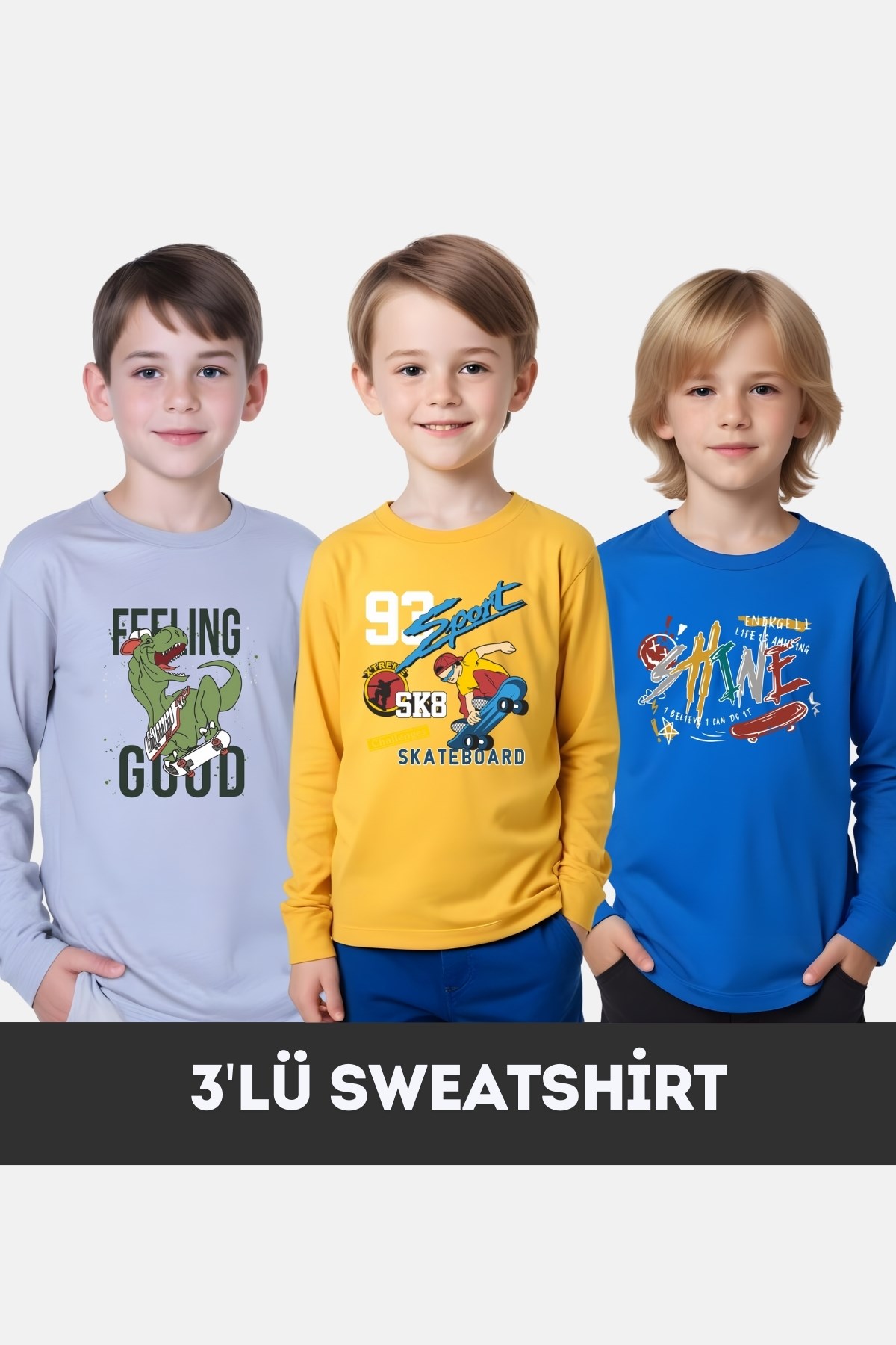 FYK  KİDS ERKEK ÇOCUK BİSİKLET YAKA 3'LÜ BASİC SWEATSHİRT