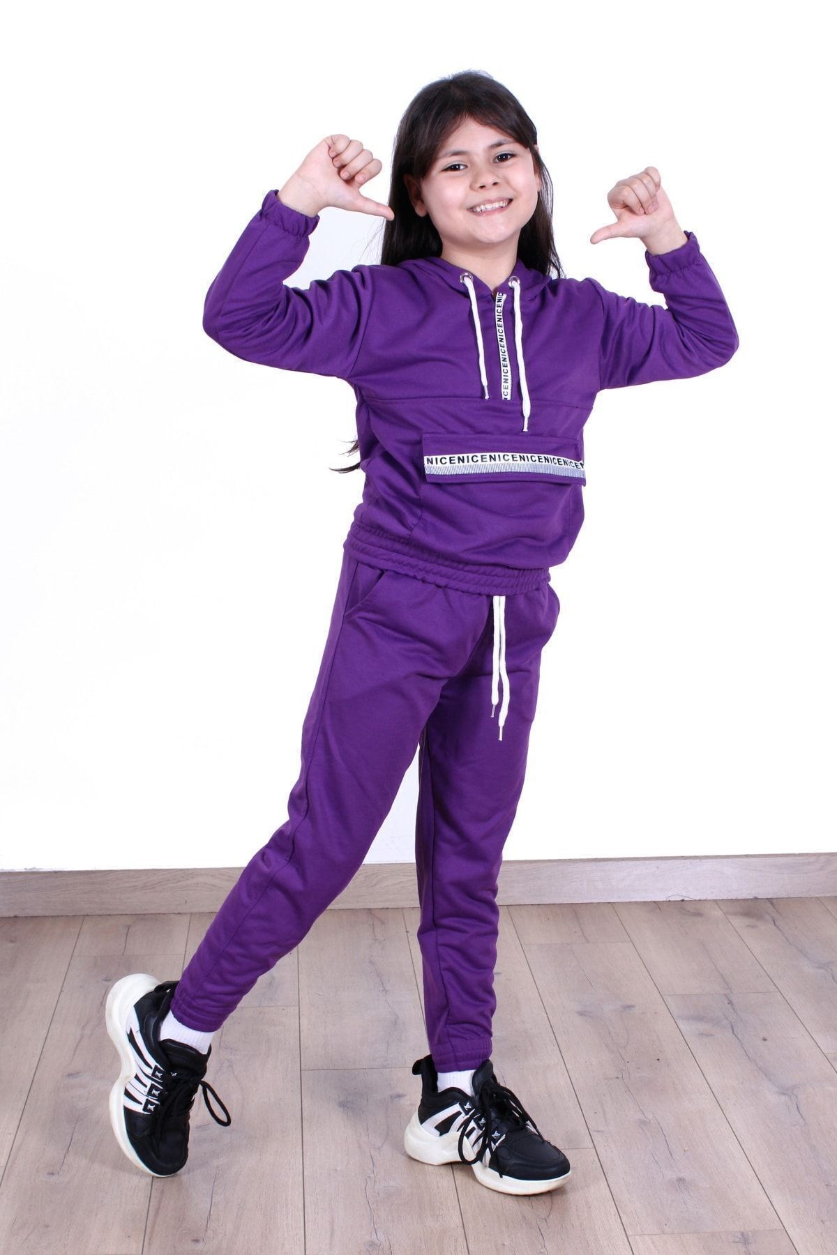 Fyk Kids Fermuar Yazı Detaylı Kargo Cepli Kız Çocuk Alt-Üst Eşofman Takımı