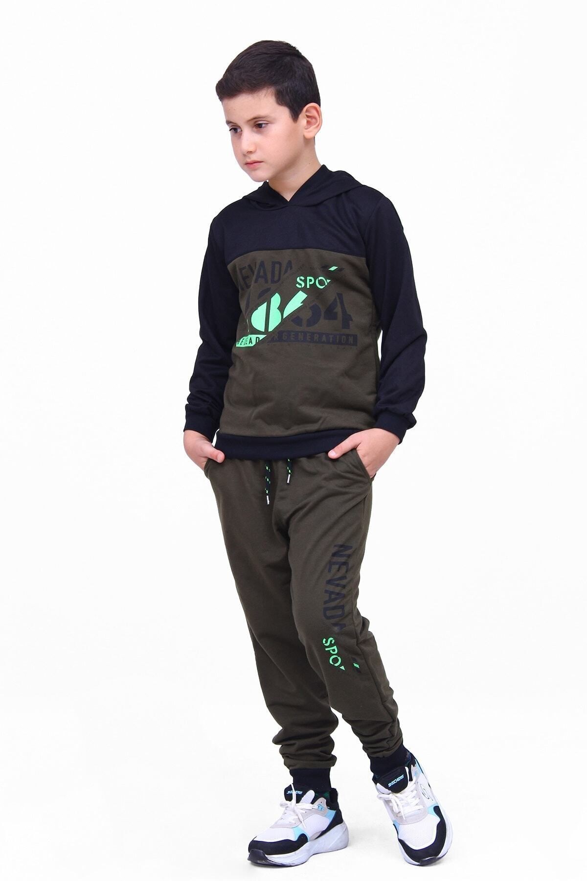 Fyk Kids trend Erkek Baskılı Kapşonlu Eşofman Takımı