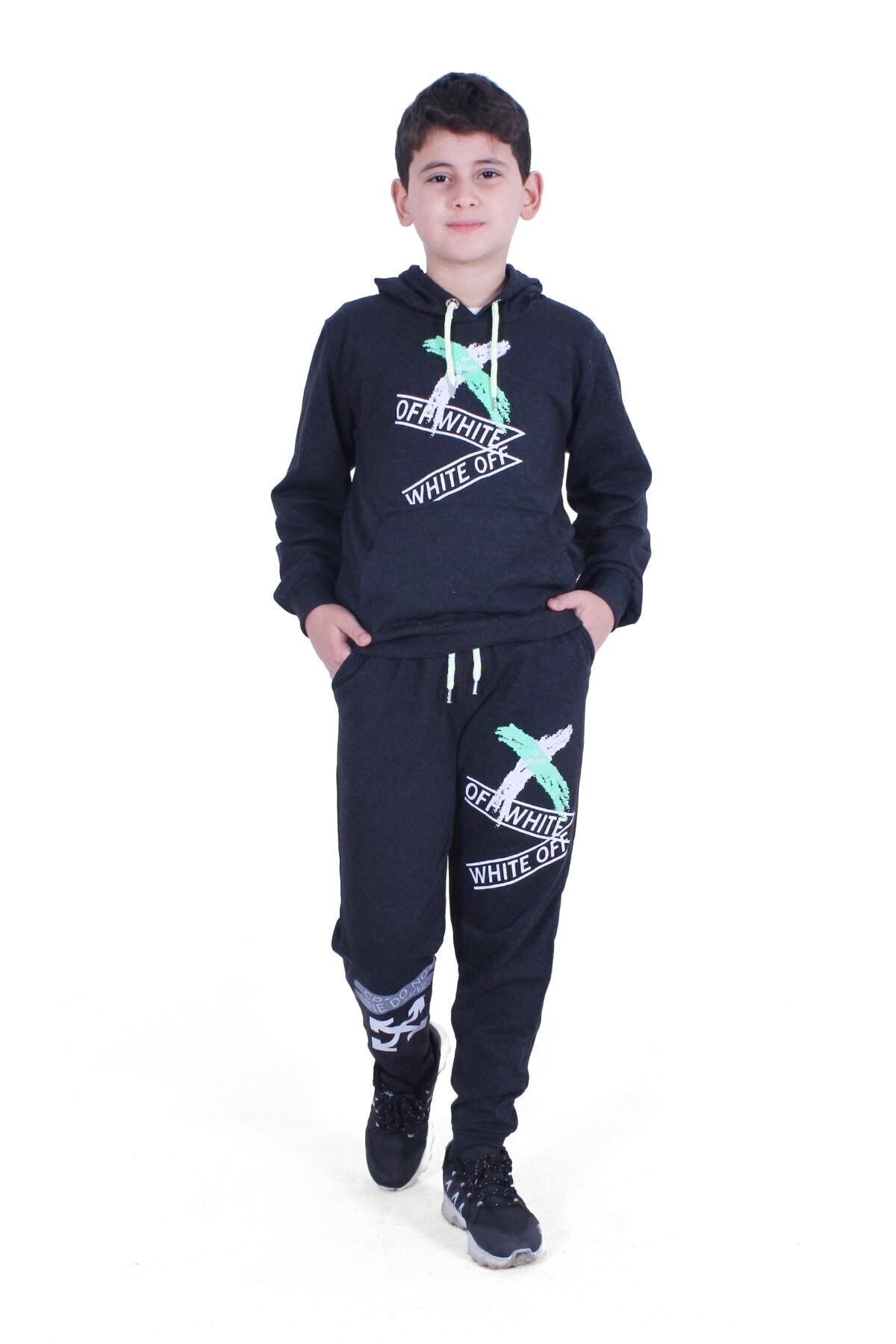 Fyk Kids X Baskılı Kanguru Cepli Kapşonlu Erkek Çocuk Alt-üst Eşofman Takımı
