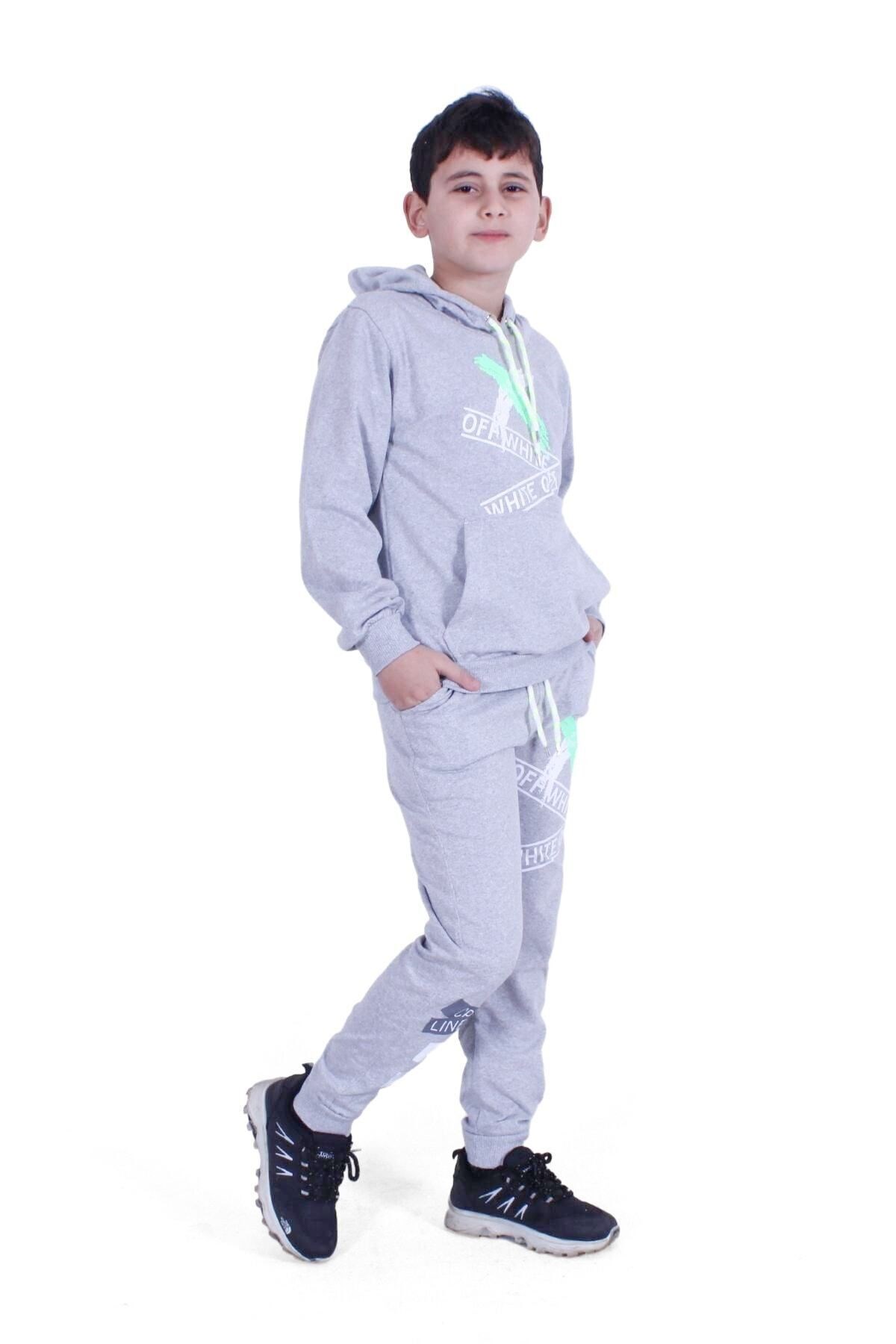 Fyk Kids X Baskılı Kanguru Cepli Kapşonlu Erkek Çocuk Alt-üst Eşofman Takımı
