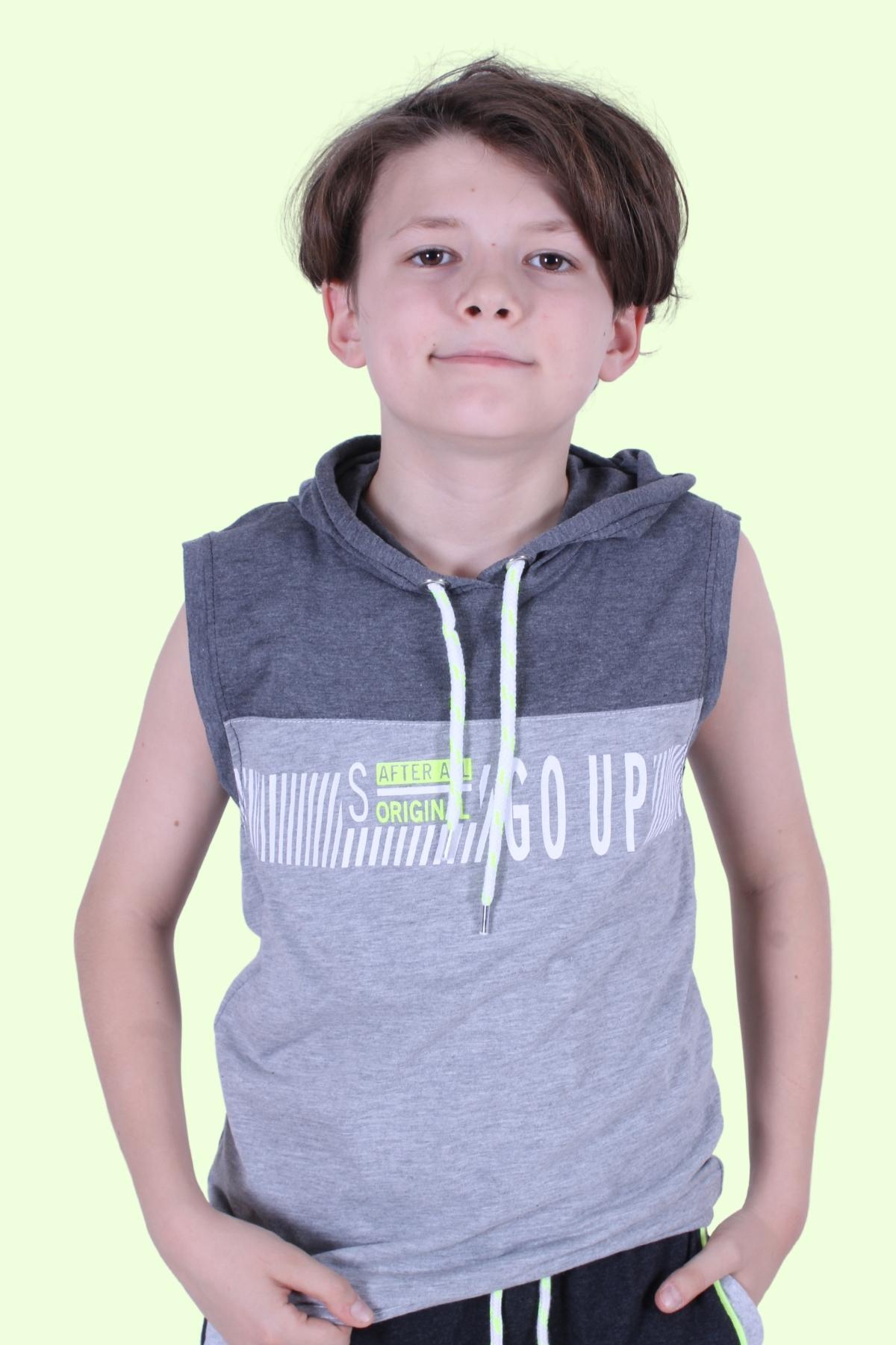 Go Up Yazı Baskılı Erkek Çocuk Kapüşonlu T-shirt