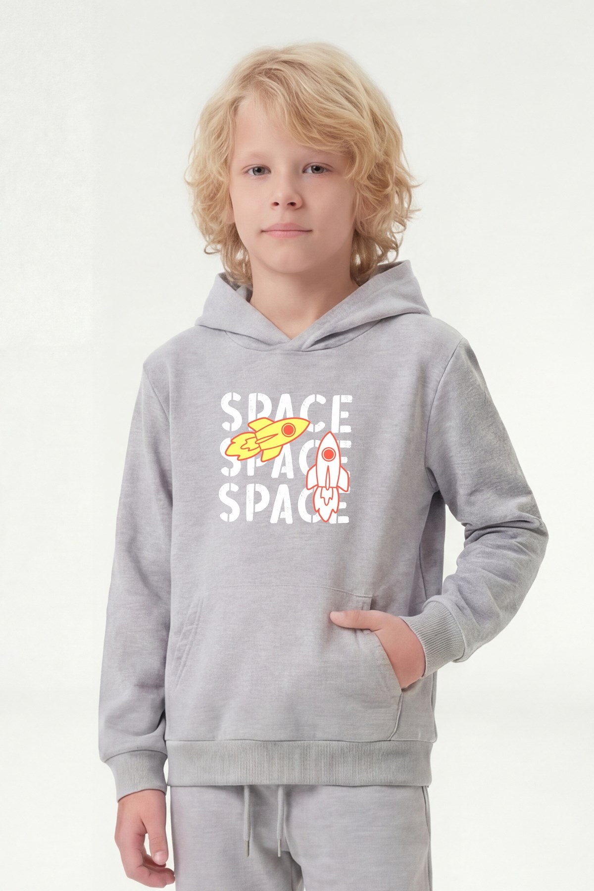 Kanguru Cepli Kapüşonlu Baskı Detaylı Erkek Çocuk Sweatshirt