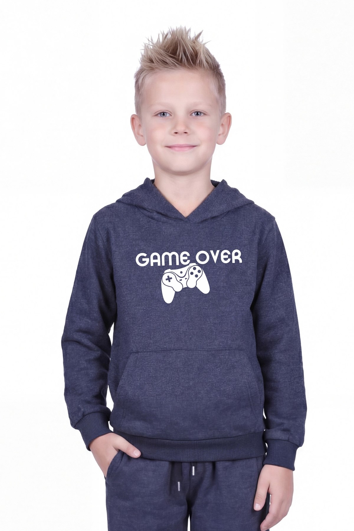 Kanguru Cepli Kapüşonlu Baskı Detaylı Erkek Çocuk Sweatshirt