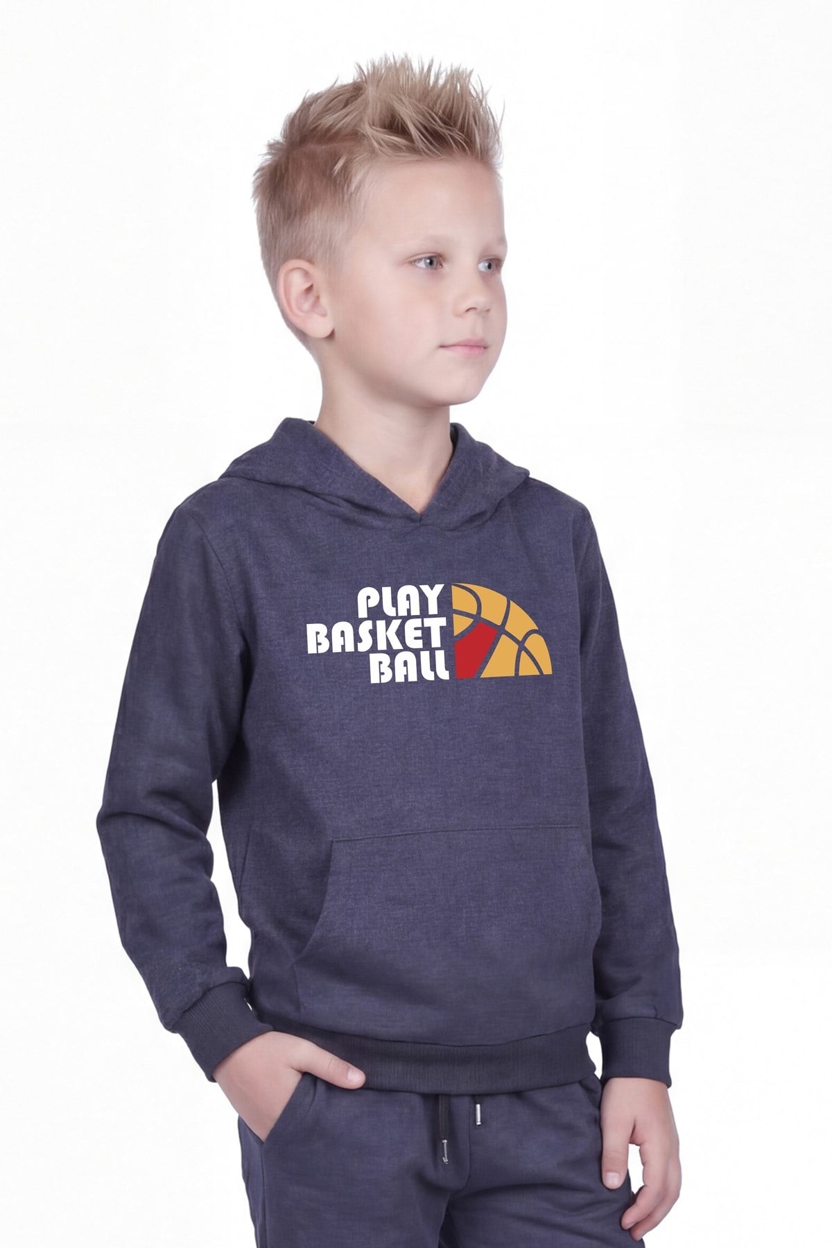Kanguru Cepli Kapüşonlu Baskı Detaylı Erkek Çocuk Sweatshirt