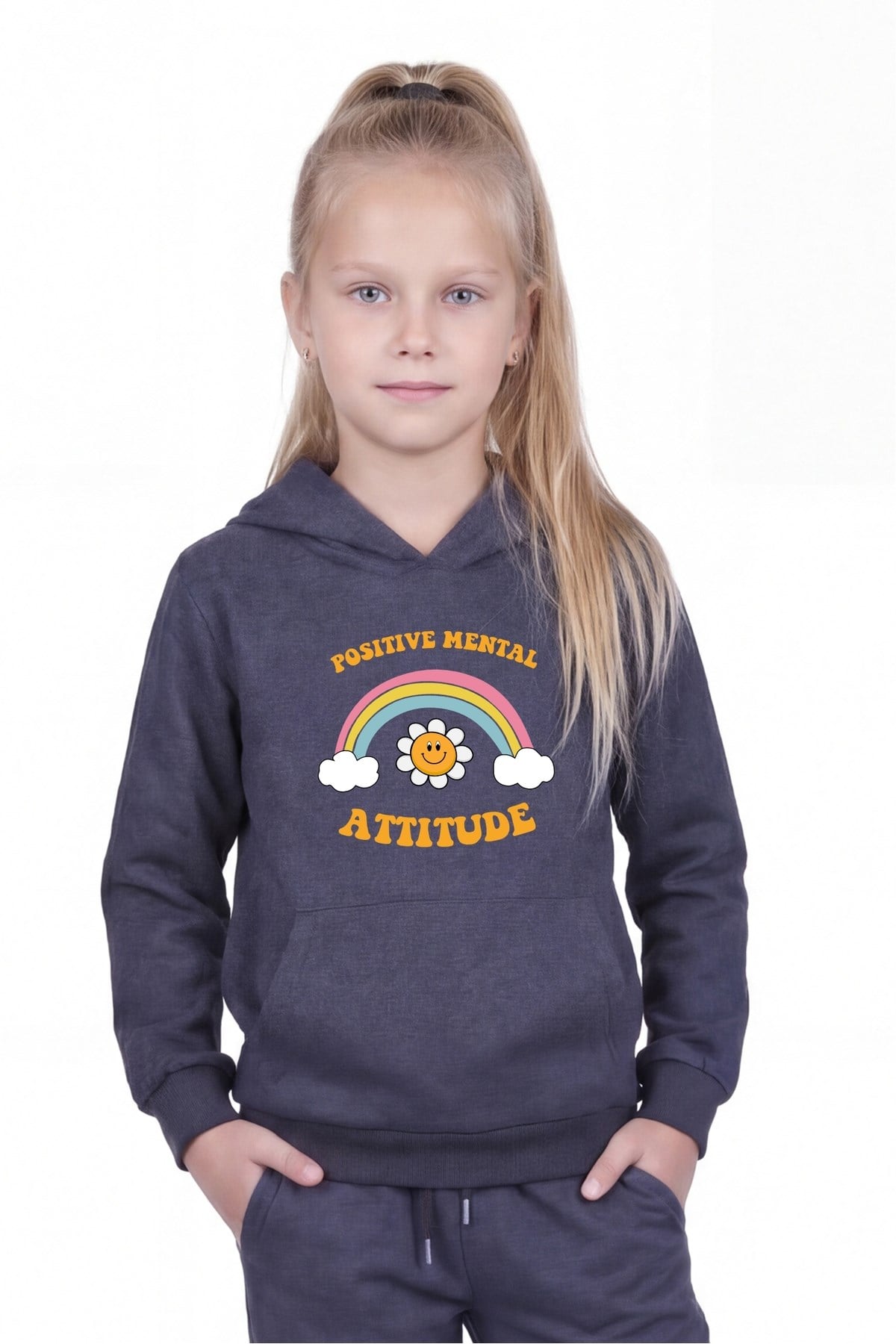 Kanguru Cepli Kapüşonlu Baskı Detaylı Kız Çocuk Sweatshirt