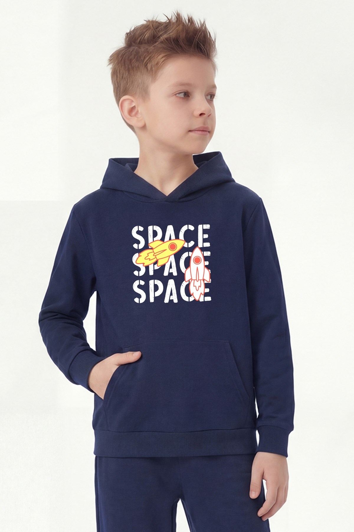 Kanguru Cepli Kapüşonlu Baskı Detaylı Erkek Çocuk Sweatshirt