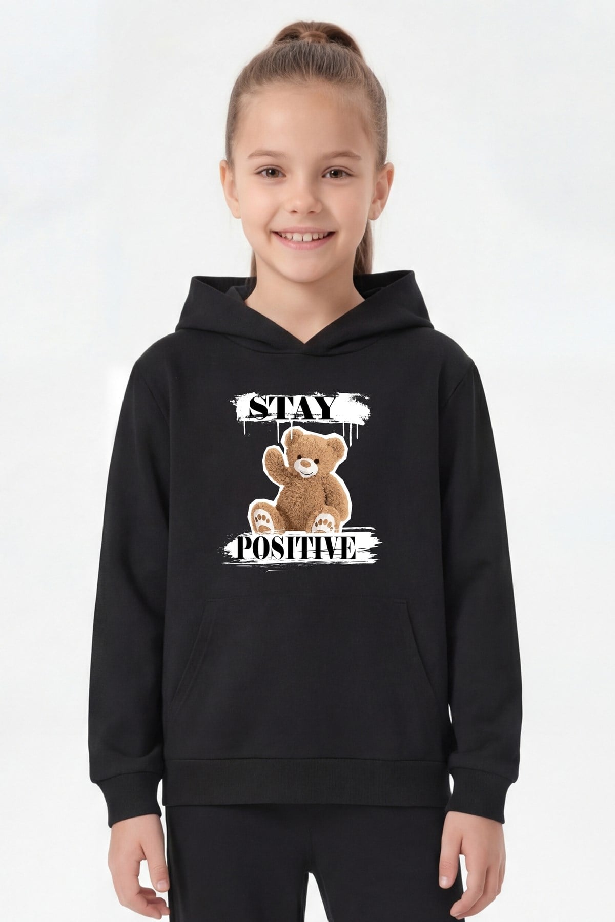 Kanguru Cepli Kapüşonlu Baskı Detaylı Kız Çocuk Sweatshirt