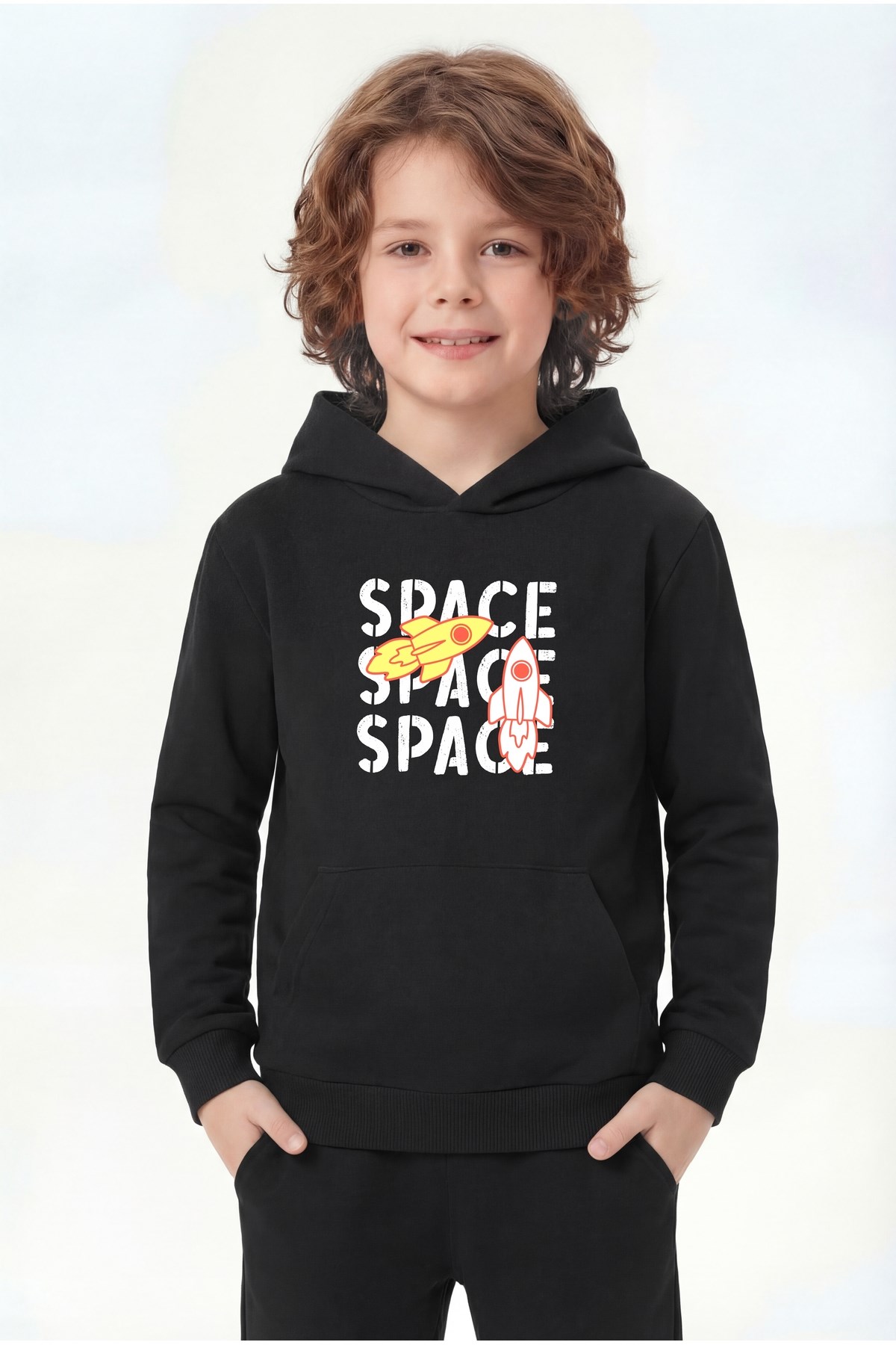 Kanguru Cepli Kapüşonlu Baskı Detaylı Erkek Çocuk Sweatshirt