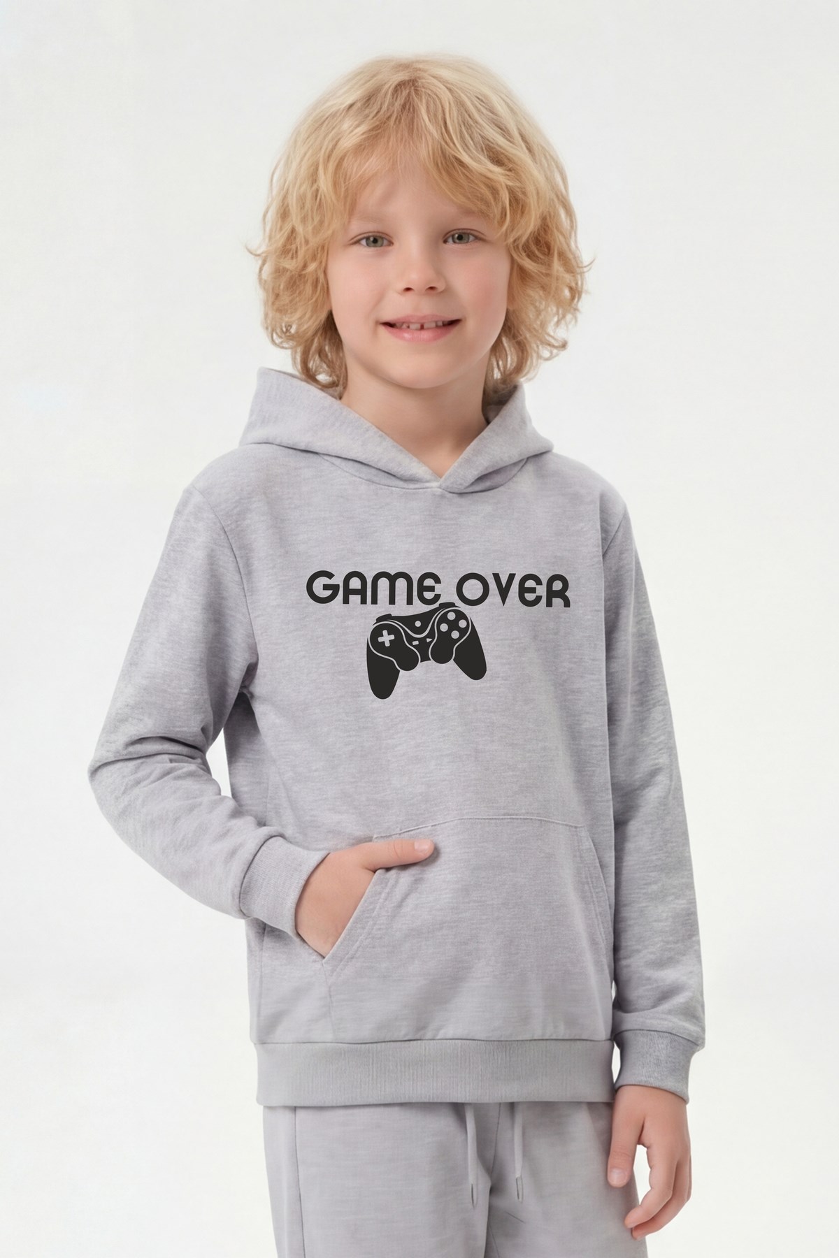Kanguru Cepli Kapüşonlu Baskı Detaylı Erkek Çocuk Sweatshirt