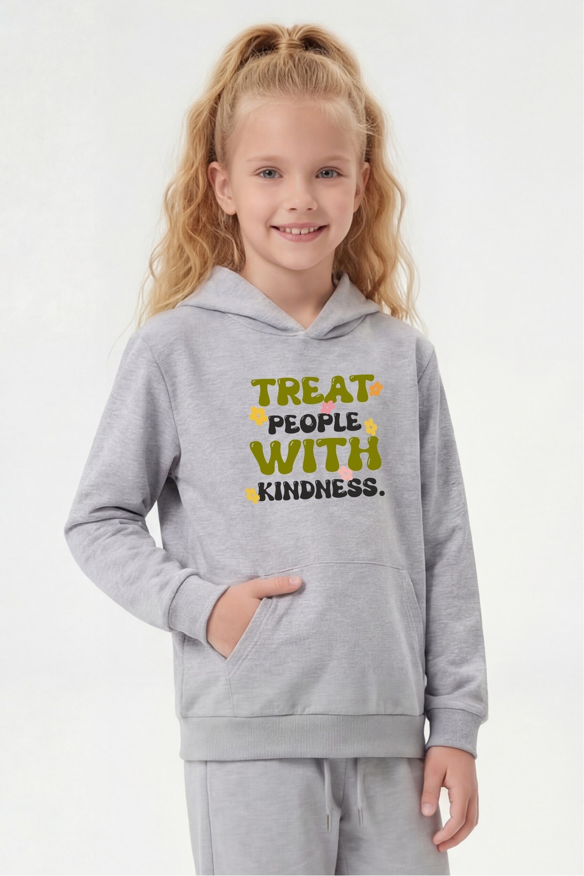 Kanguru Cepli Kapüşonlu Baskı Detaylı Kız Çocuk Sweatshirt