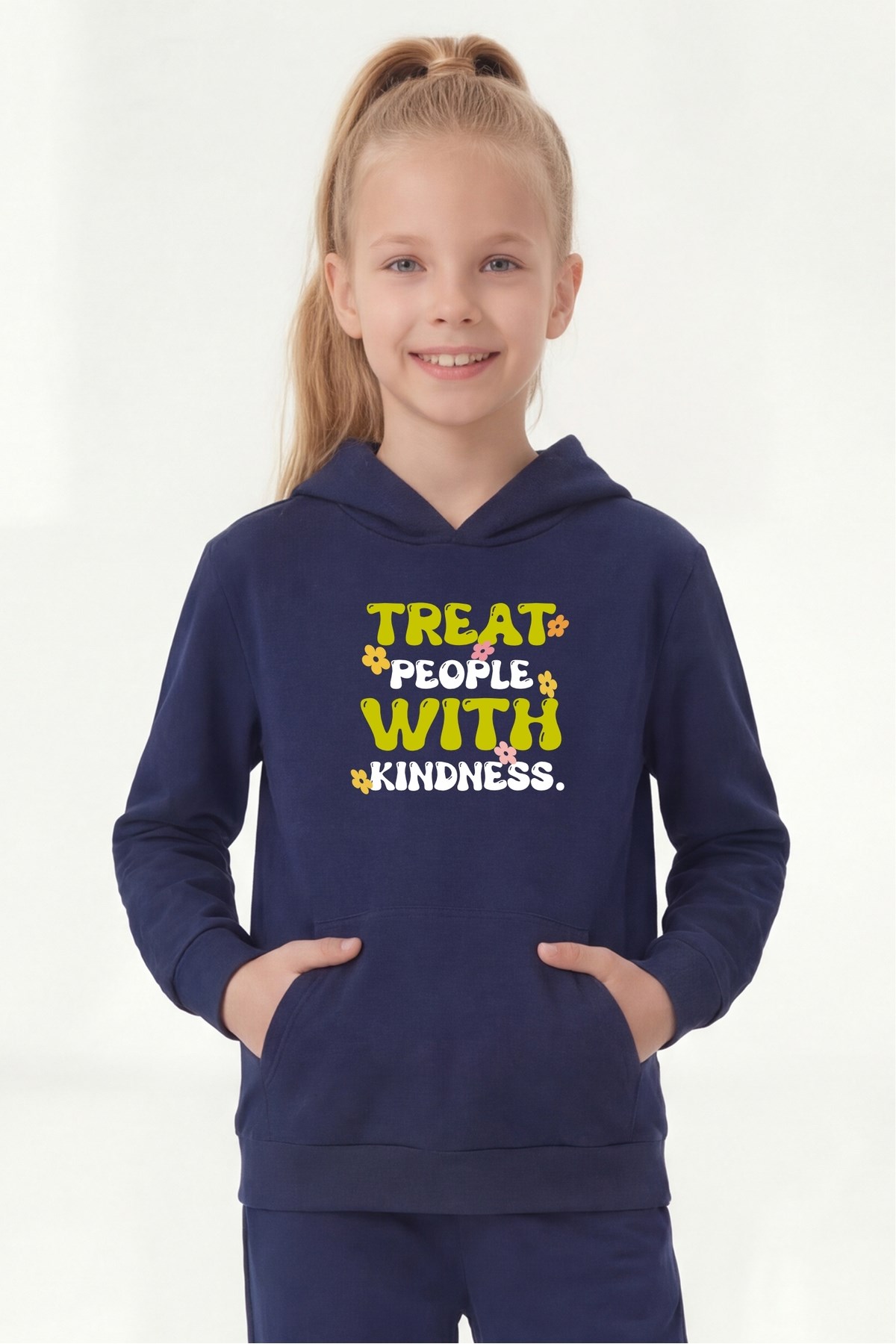 Kanguru Cepli Kapüşonlu Baskı Detaylı Kız Çocuk Sweatshirt