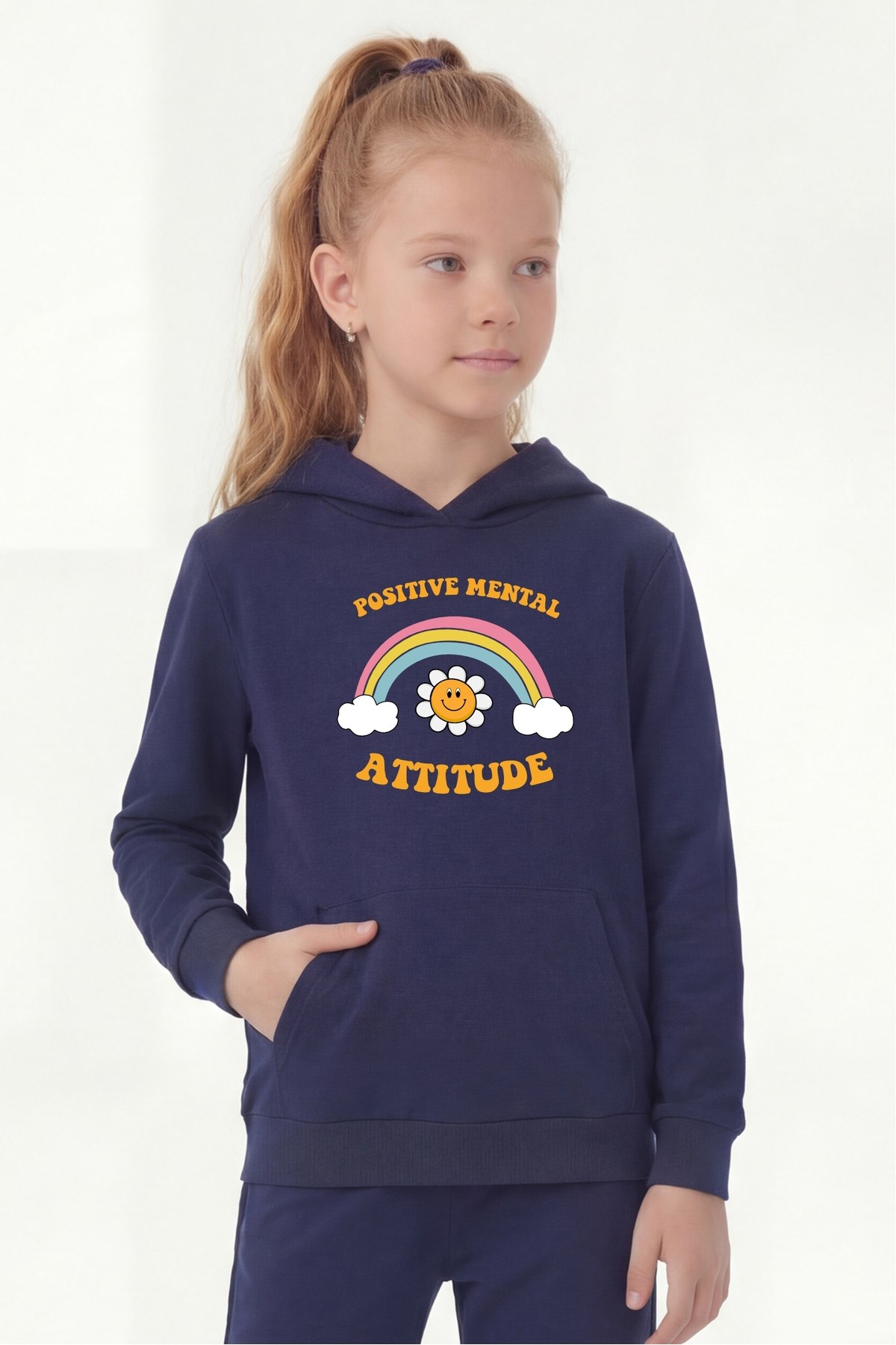 Kanguru Cepli Kapüşonlu Baskı Detaylı Kız Çocuk Sweatshirt