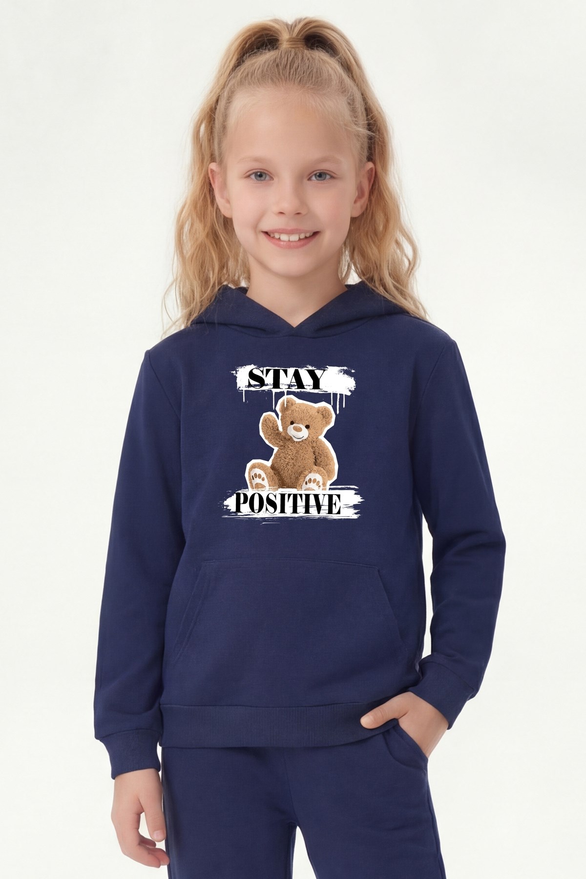 Kanguru Cepli Kapüşonlu Baskı Detaylı Kız Çocuk Sweatshirt
