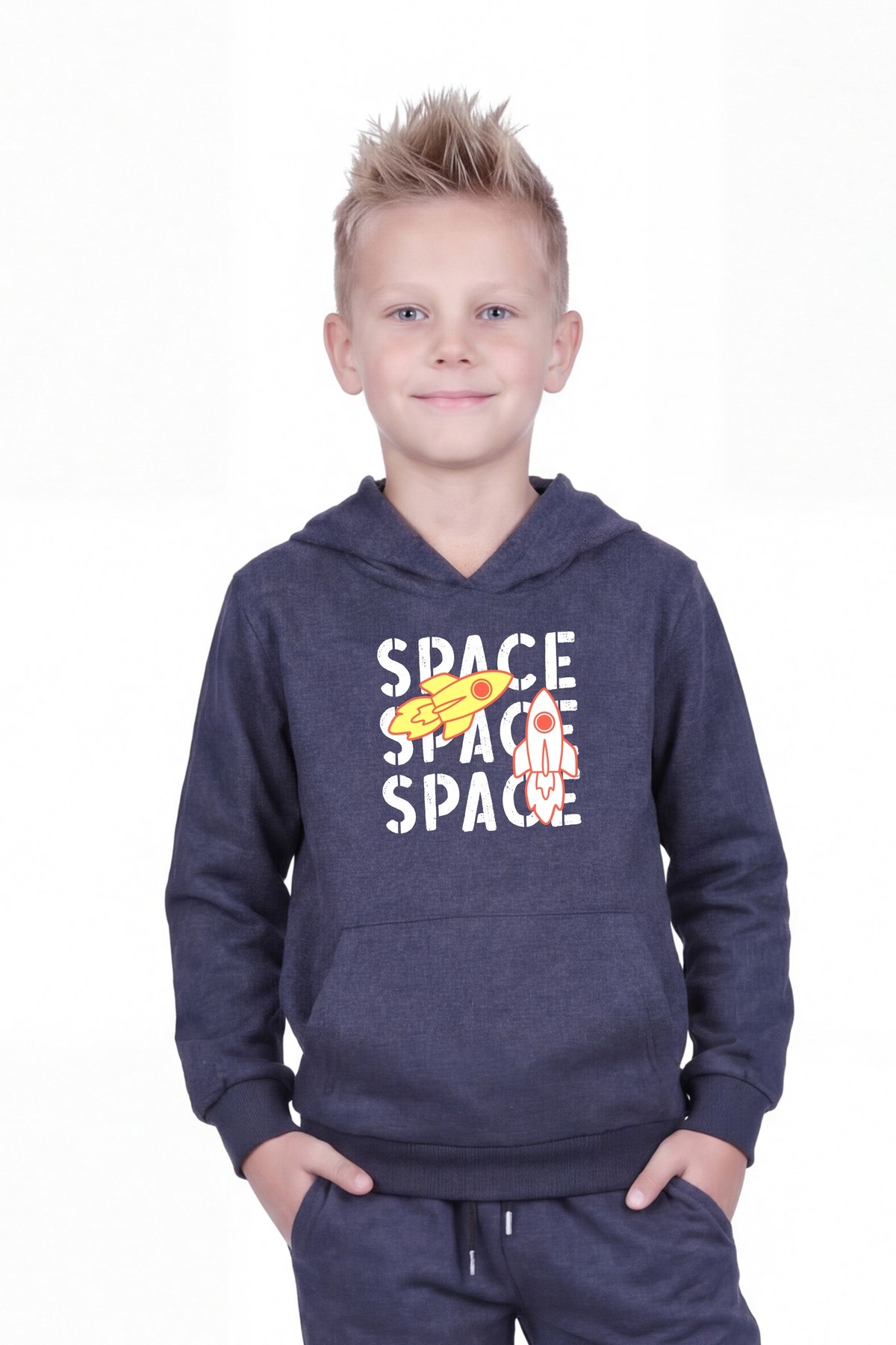 Kanguru Cepli Kapüşonlu Baskı Detaylı Erkek Çocuk Sweatshirt