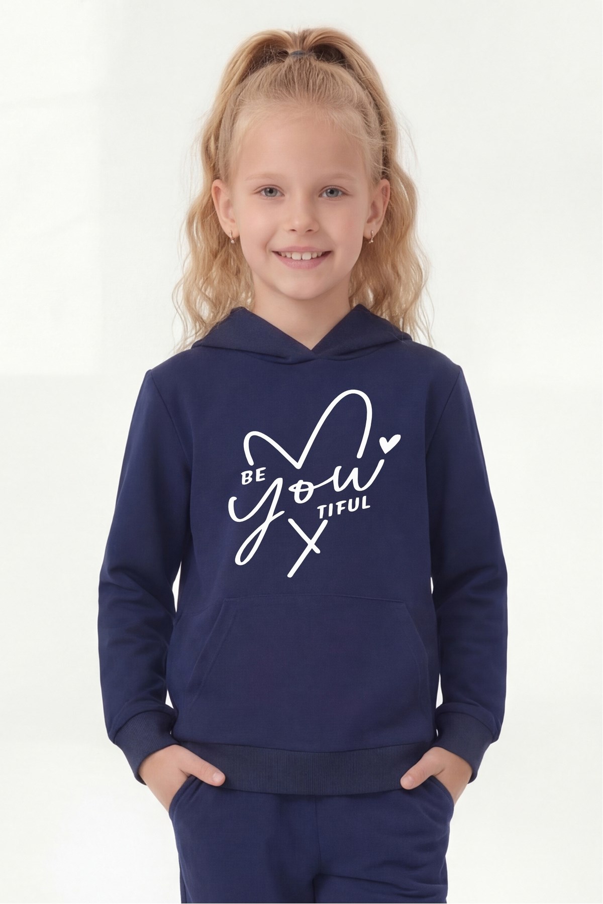 Kanguru Cepli Kapüşonlu Baskı Detaylı Kız Çocuk Sweatshirt