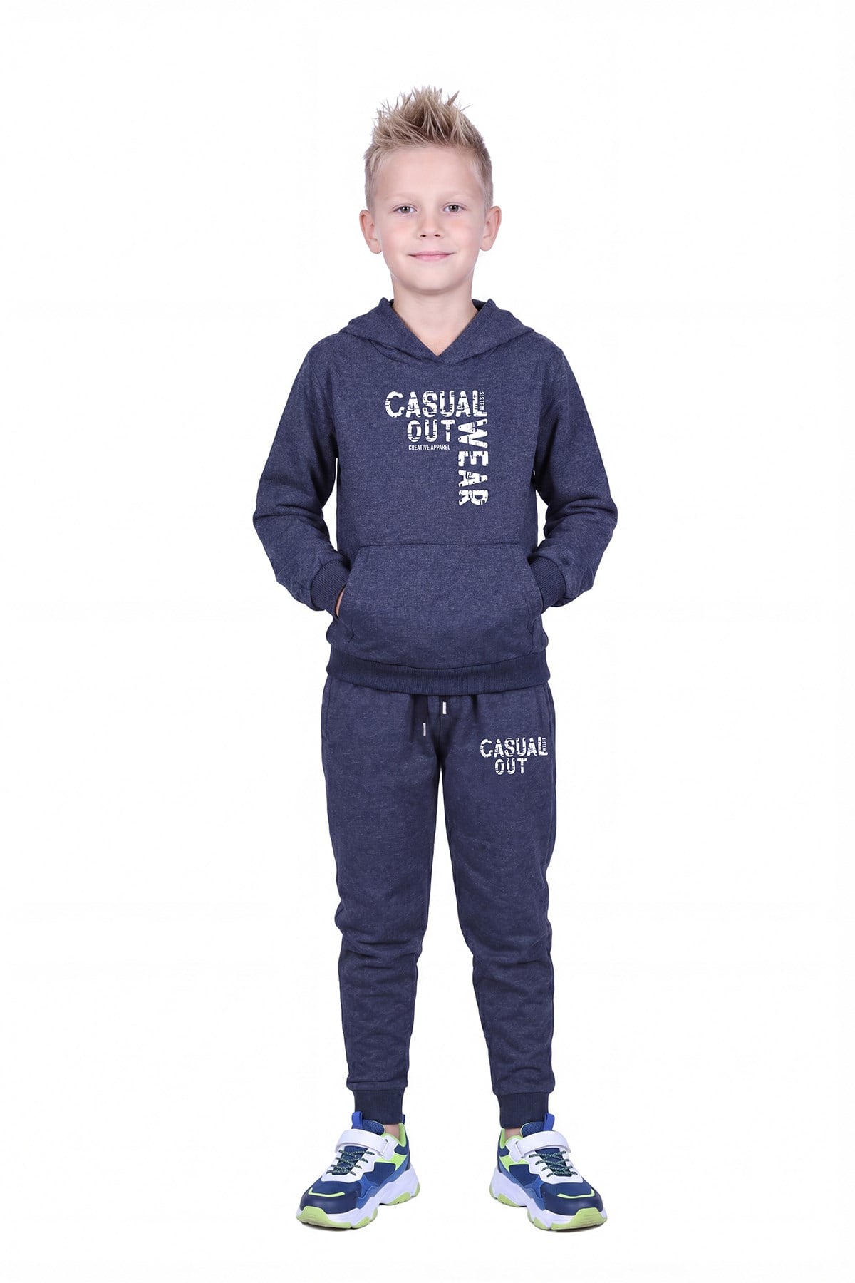 Kanguru Cepli Kapüşonlu Casual Wear Baskı Detaylı Erkek Çocuk Eşofman Takımı