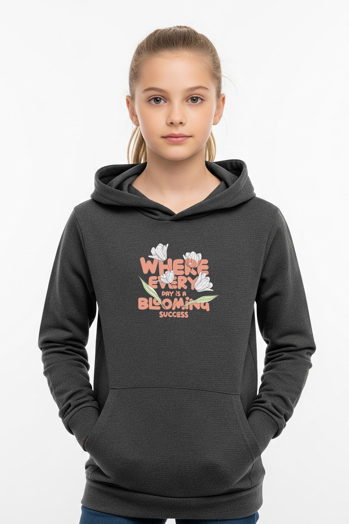 KANGURU CEPLİ KIZ ÇOCUK SWEATSHİRT WHERE EVERY YAZI BASKILI