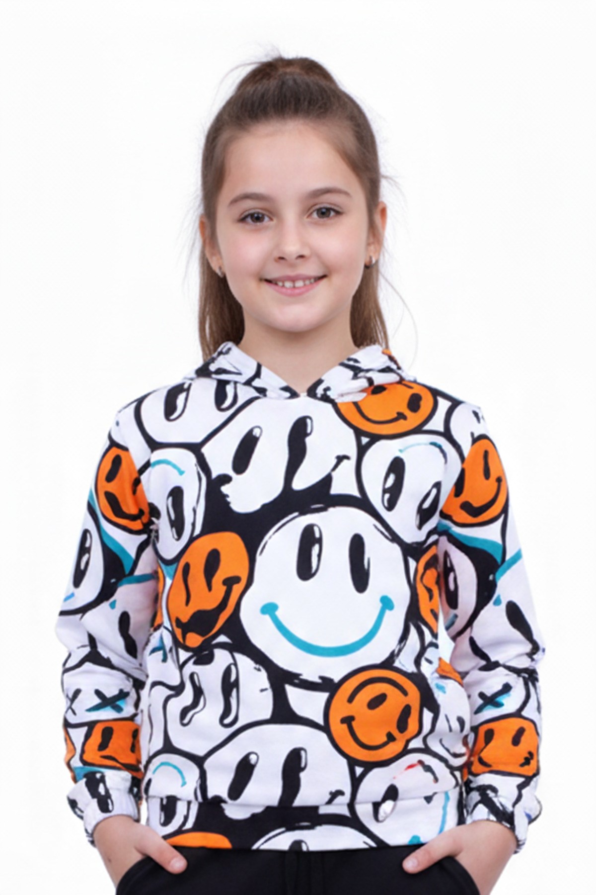 KAPÜŞONLU DESENLİ KIZ ÇOCUK SWEATSHİRT