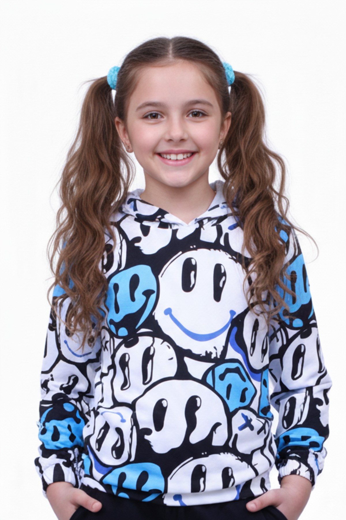 KAPÜŞONLU DESENLİ KIZ ÇOCUK SWEATSHİRT