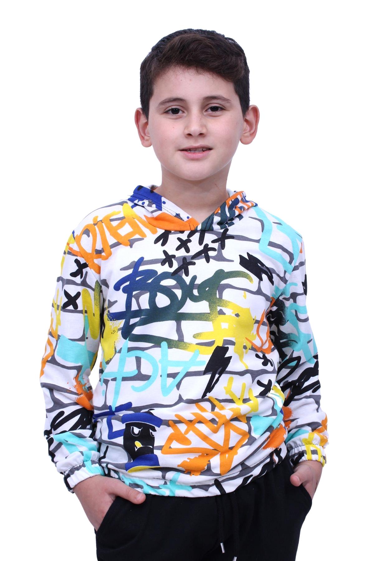 Kapüşonlu Desenli Unisex Sweatshirt 2 iplik