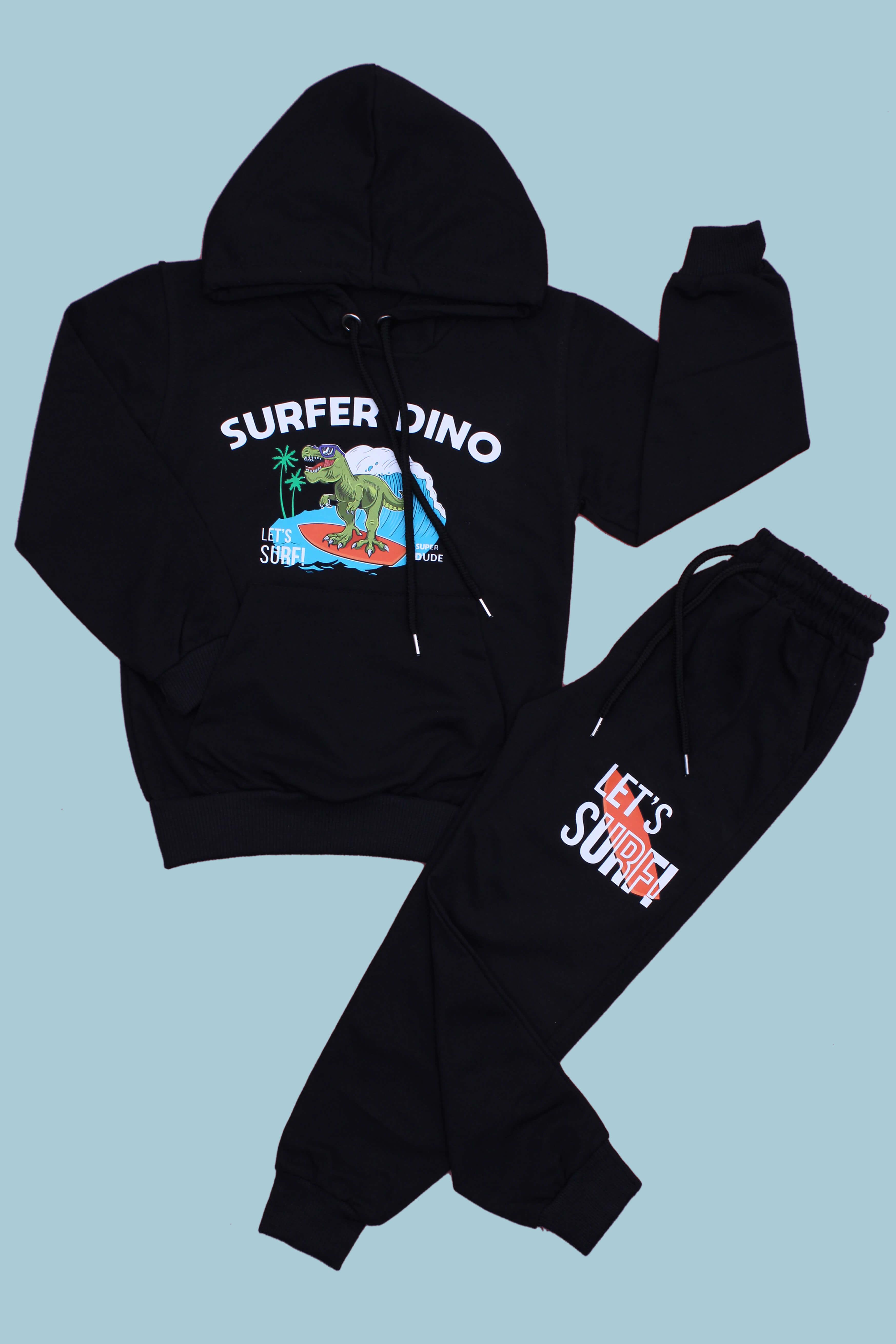 KAPÜŞONLU KANGURU CEPLİ BASKI DETAYLI ERKEK ÇOCUK EŞOFMAN TAKIMI 2 İPLİK