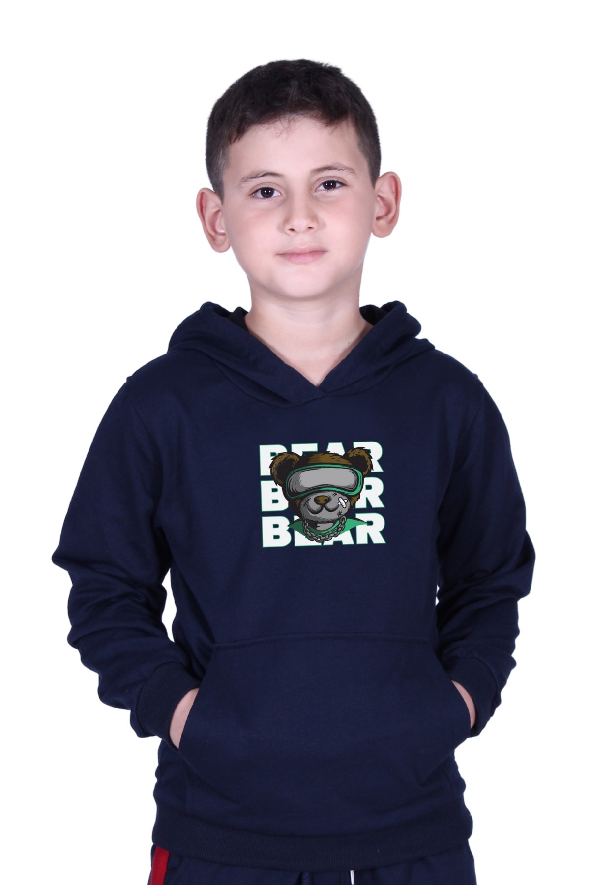 KAPÜŞONLU KANGURU CEPLİ BEAR BASKILI ERKEK ÇOCUK SWEATSHİRT