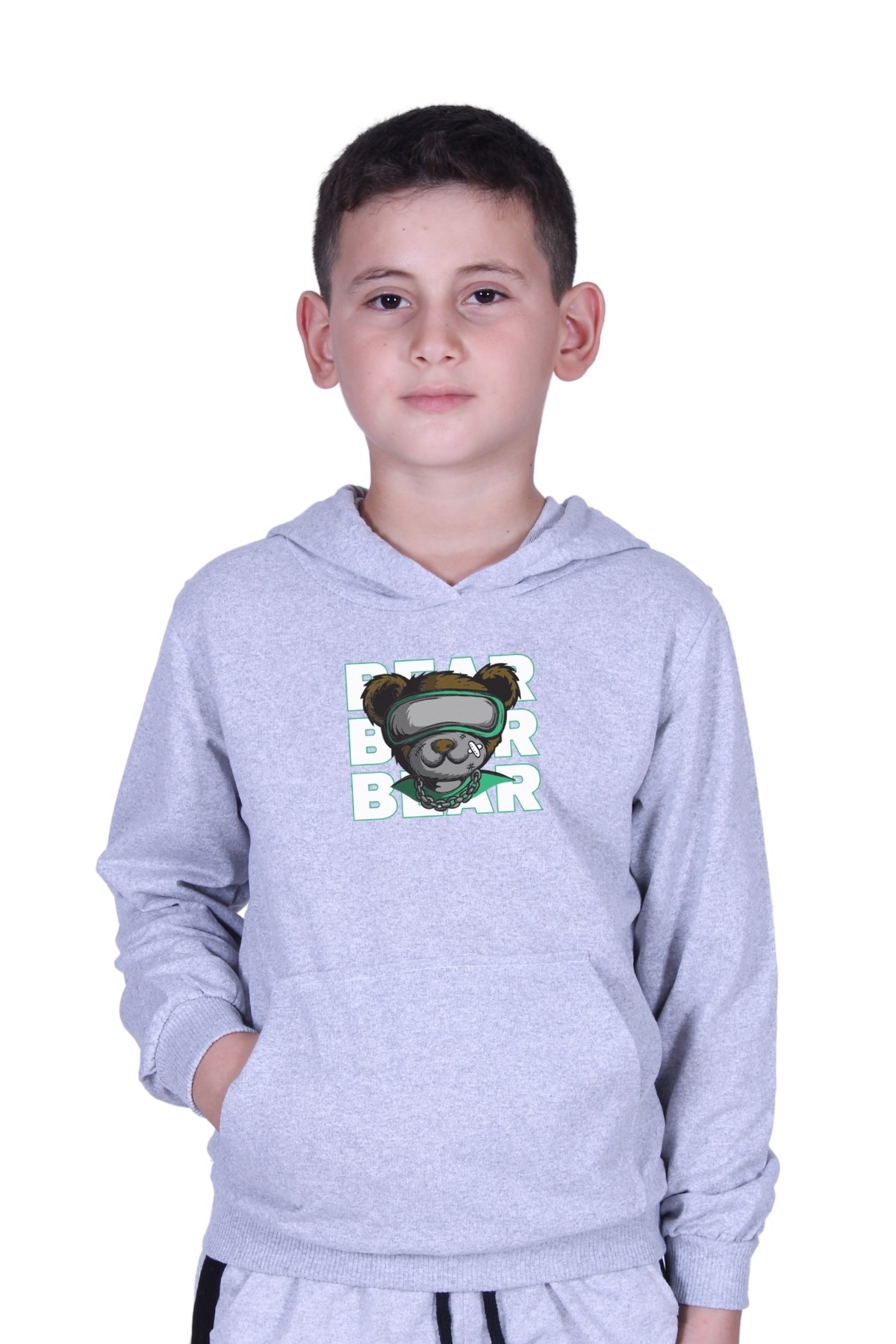 KAPÜŞONLU KANGURU CEPLİ BEAR BASKILI ERKEK ÇOCUK SWEATSHİRT